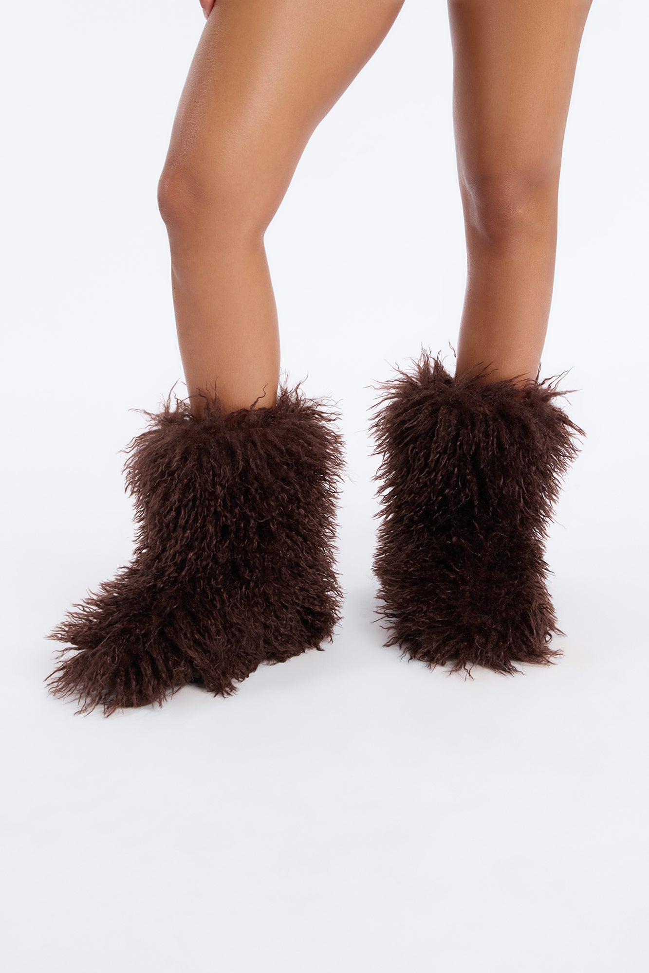 Freeze Faux Fur Booties - Brown
