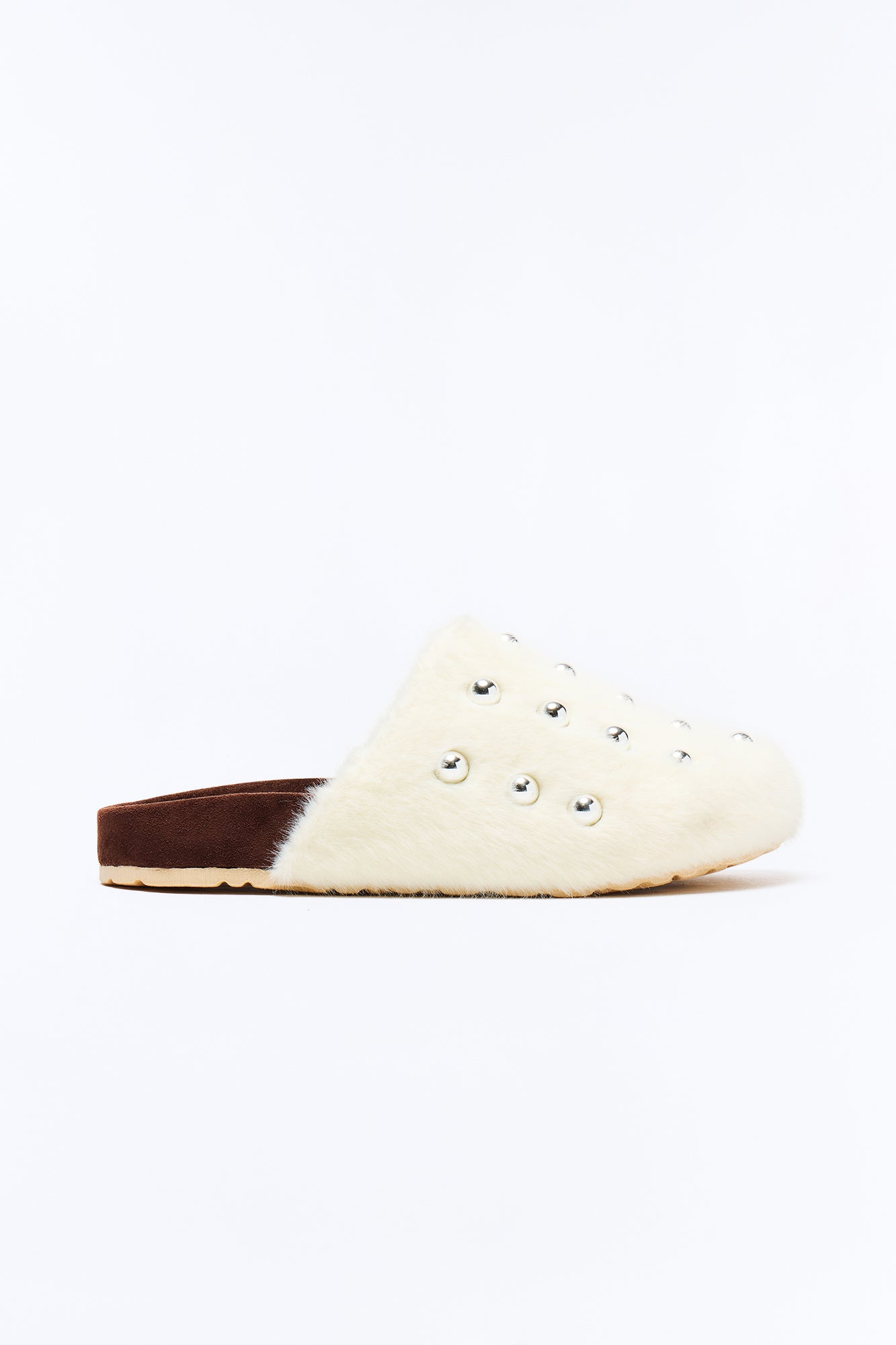 Strands Studded Sherpa Flats - White