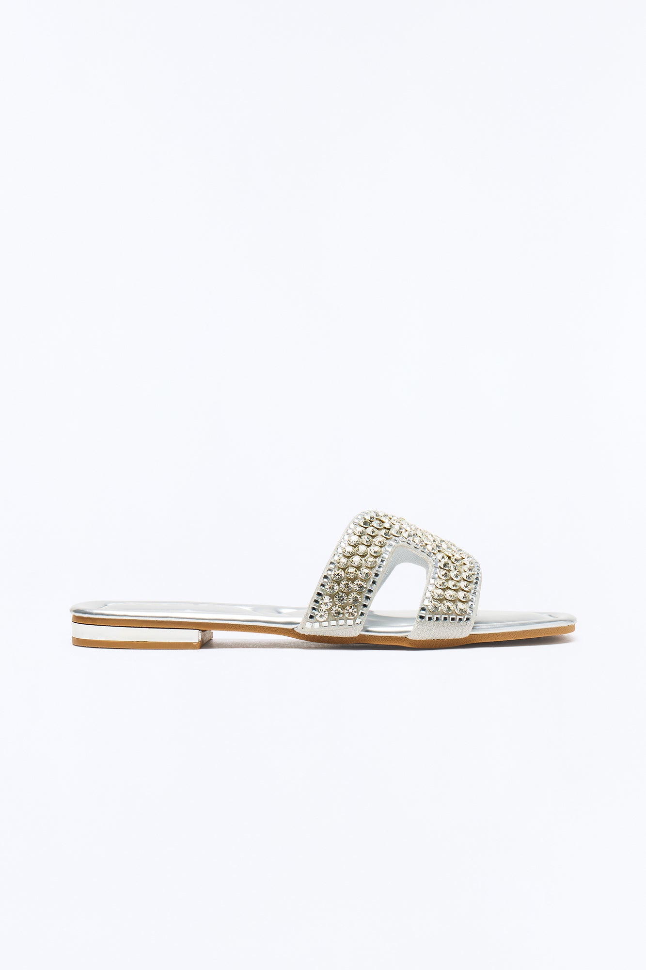 Kelssa Rhinestone Slip On Sandals - Silver