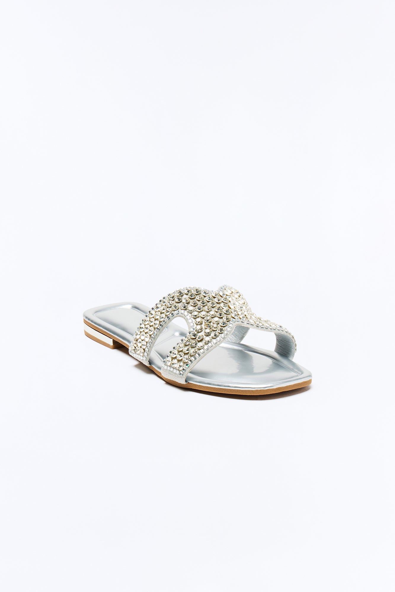 Kelssa Rhinestone Slip On Sandals - Silver