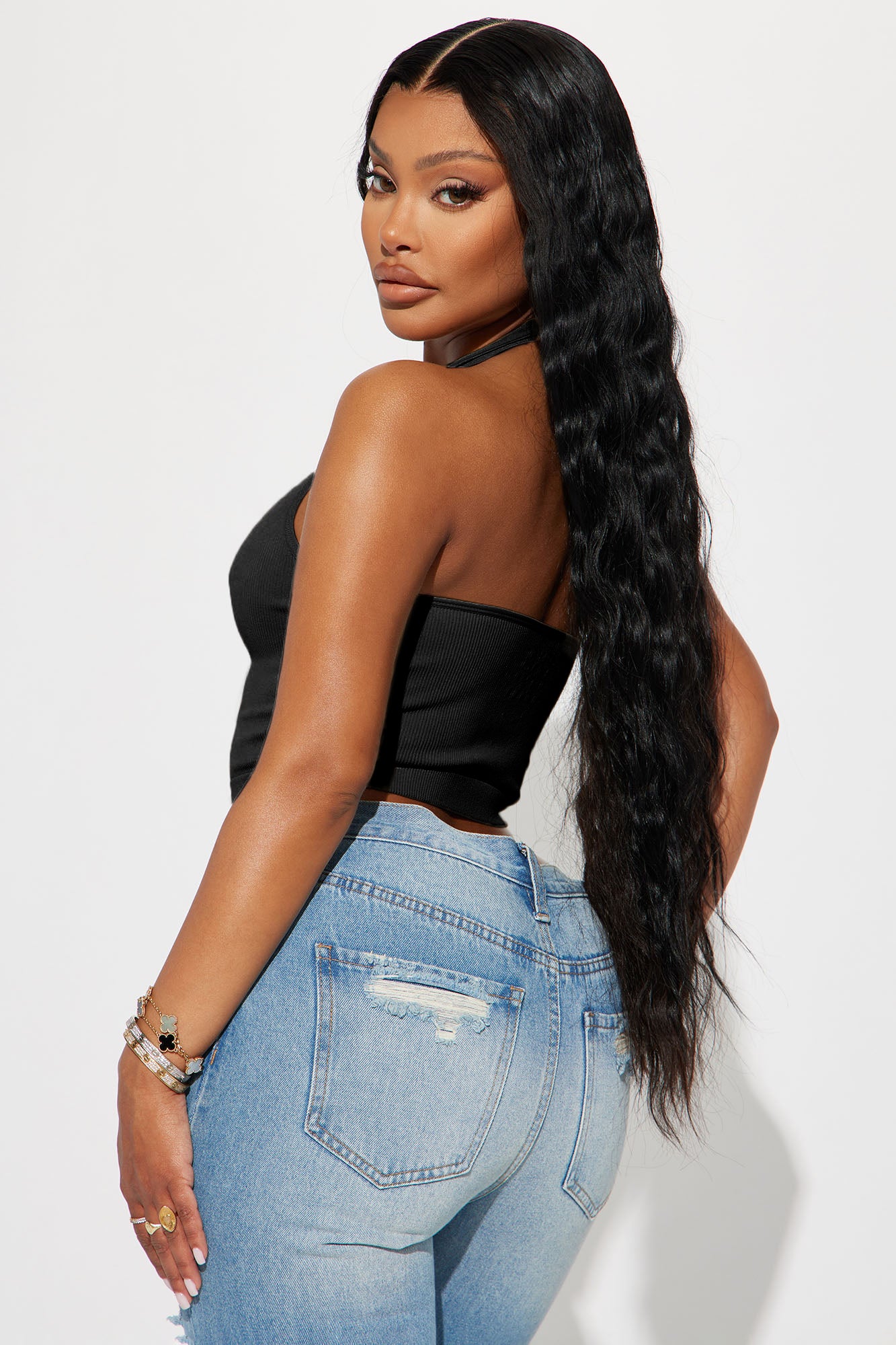 Simi Seamless Halter Crop Top - Black