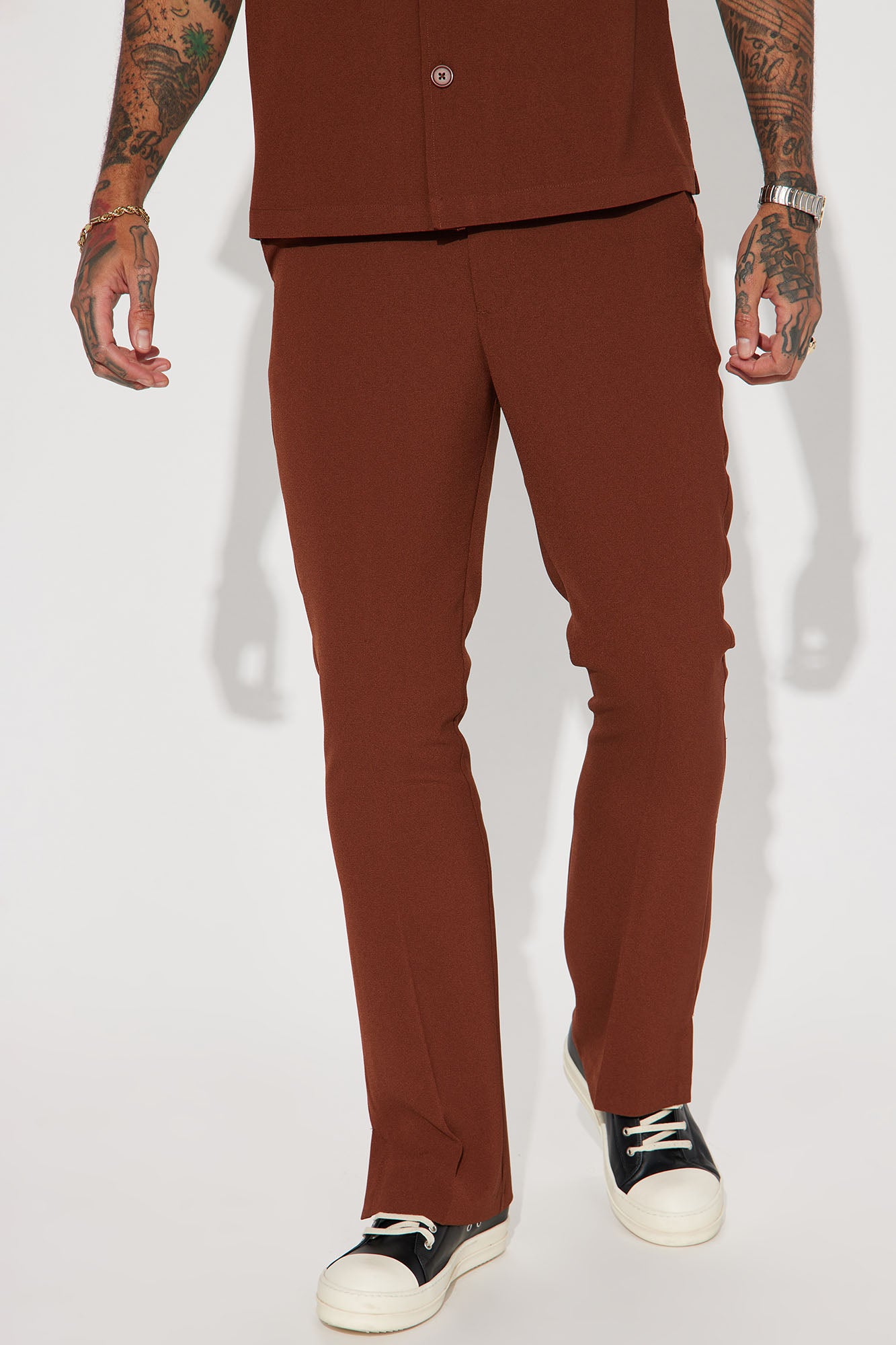 Golden Hour Slit Slim Flare Trousers - Brown