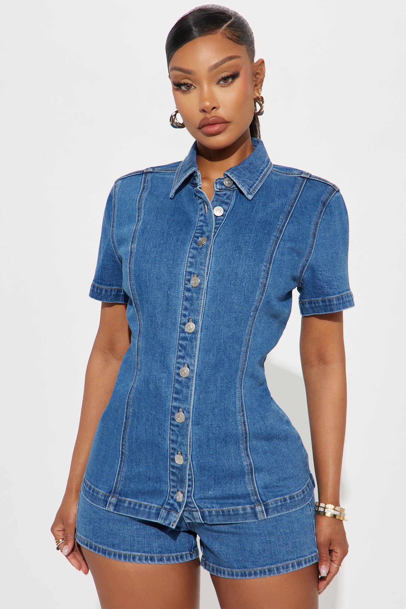 Delilah Denim Short Set - Medium Wash