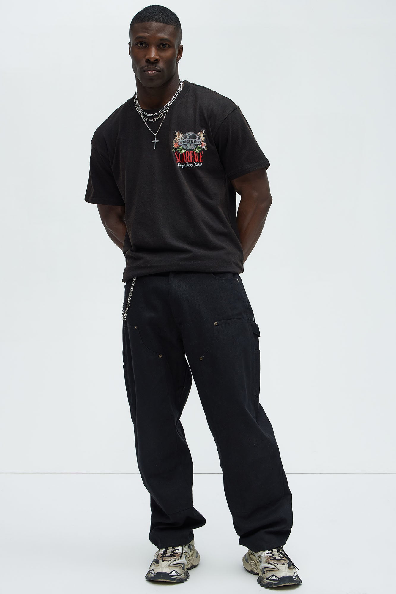 Scarface Hustle Motto Oversized Short Sleeve Tee - Black