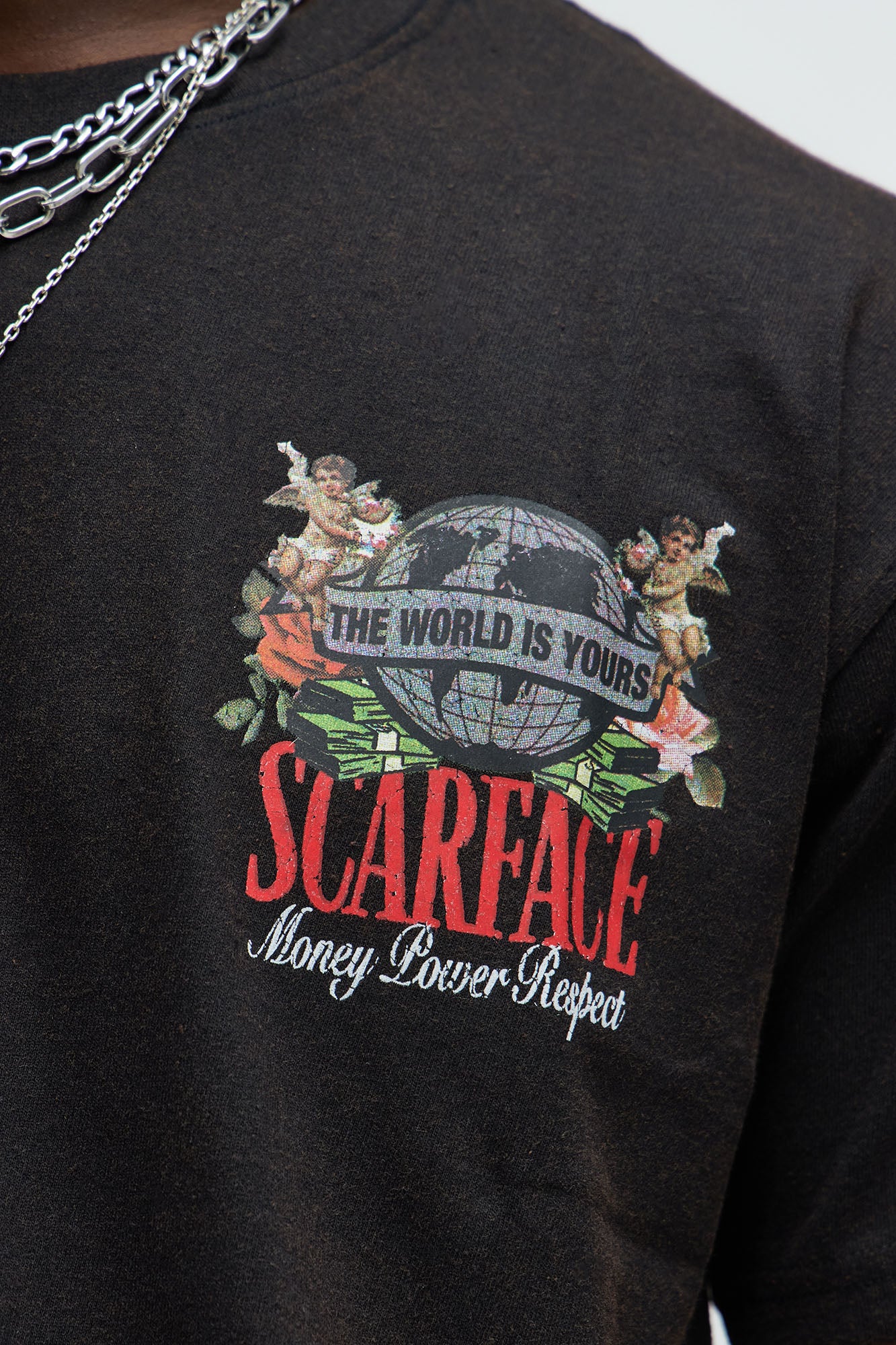 Scarface Hustle Motto Oversized Short Sleeve Tee - Black