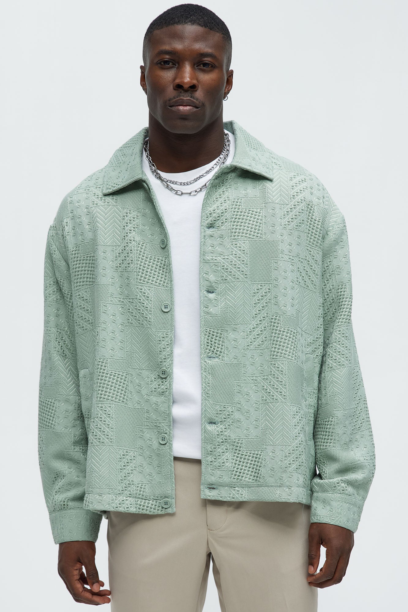Meknes Jacquard Pattern Jacket - Sage