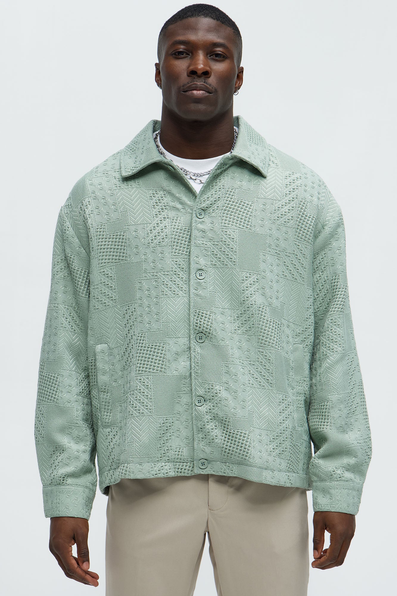 Meknes Jacquard Pattern Jacket - Sage