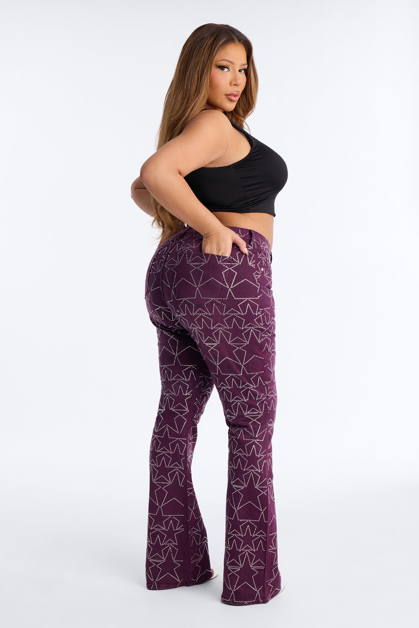 Star Performer Low Rise Embellished Jeans - Plum
