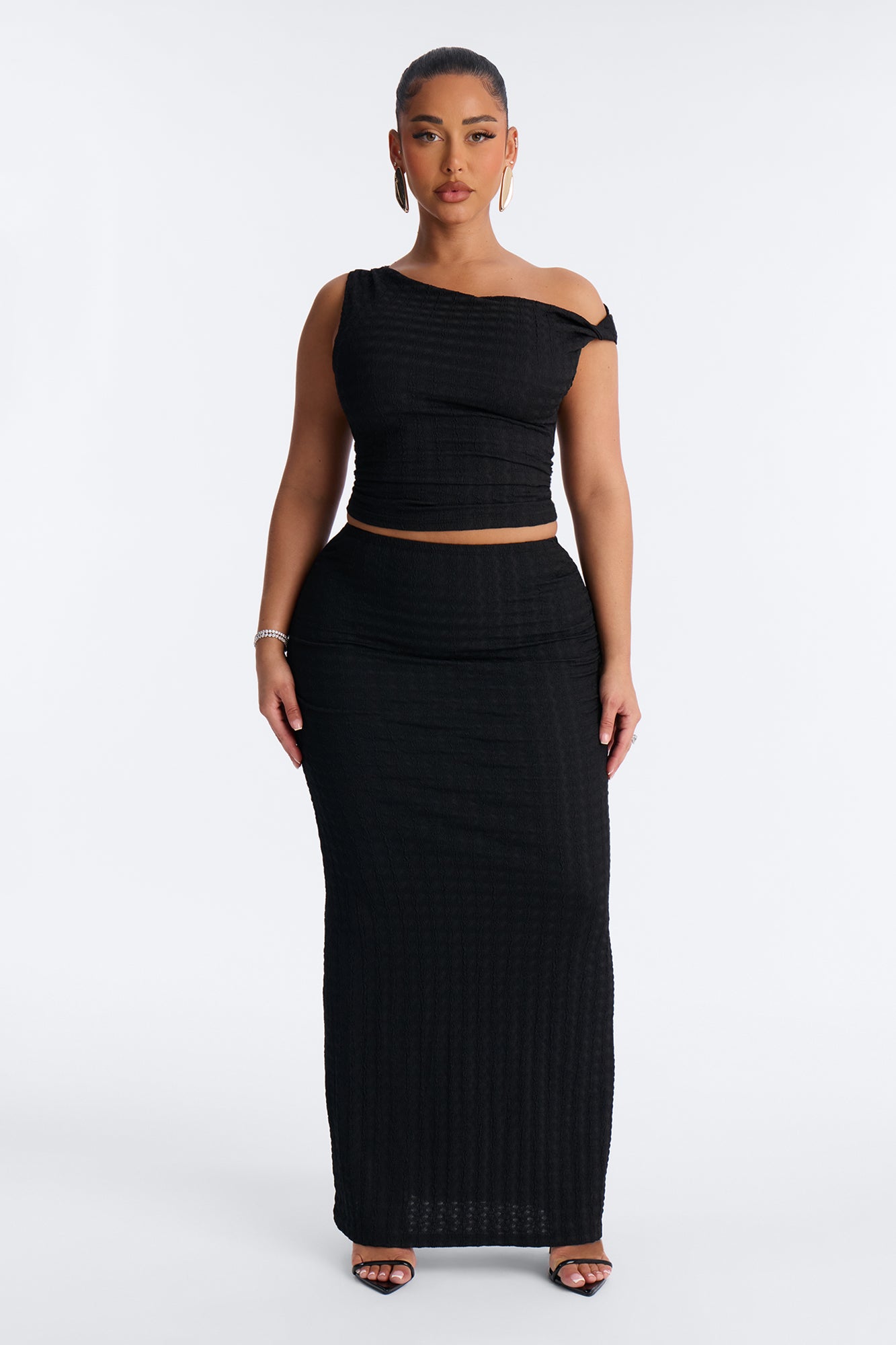 Leona Jacquard Maxi Skirt Set - Black