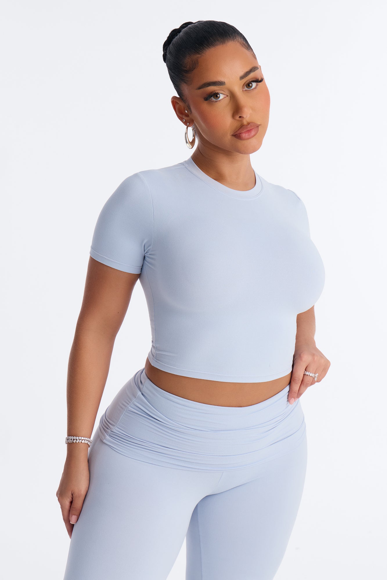 Keeping Up Foldover Waist Pant Set - Blue