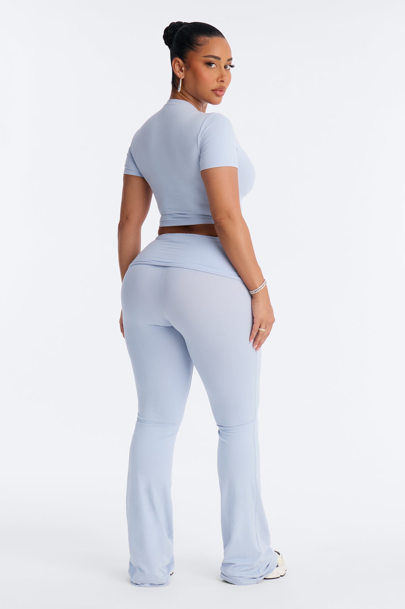 Keeping Up Foldover Waist Pant Set - Blue