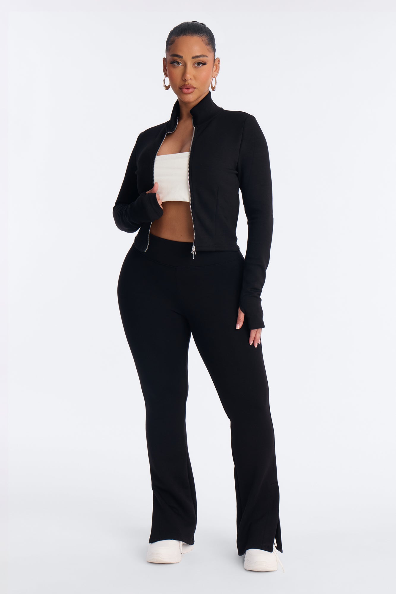Bella Scuba Slit Lounge Flare Pant - Black