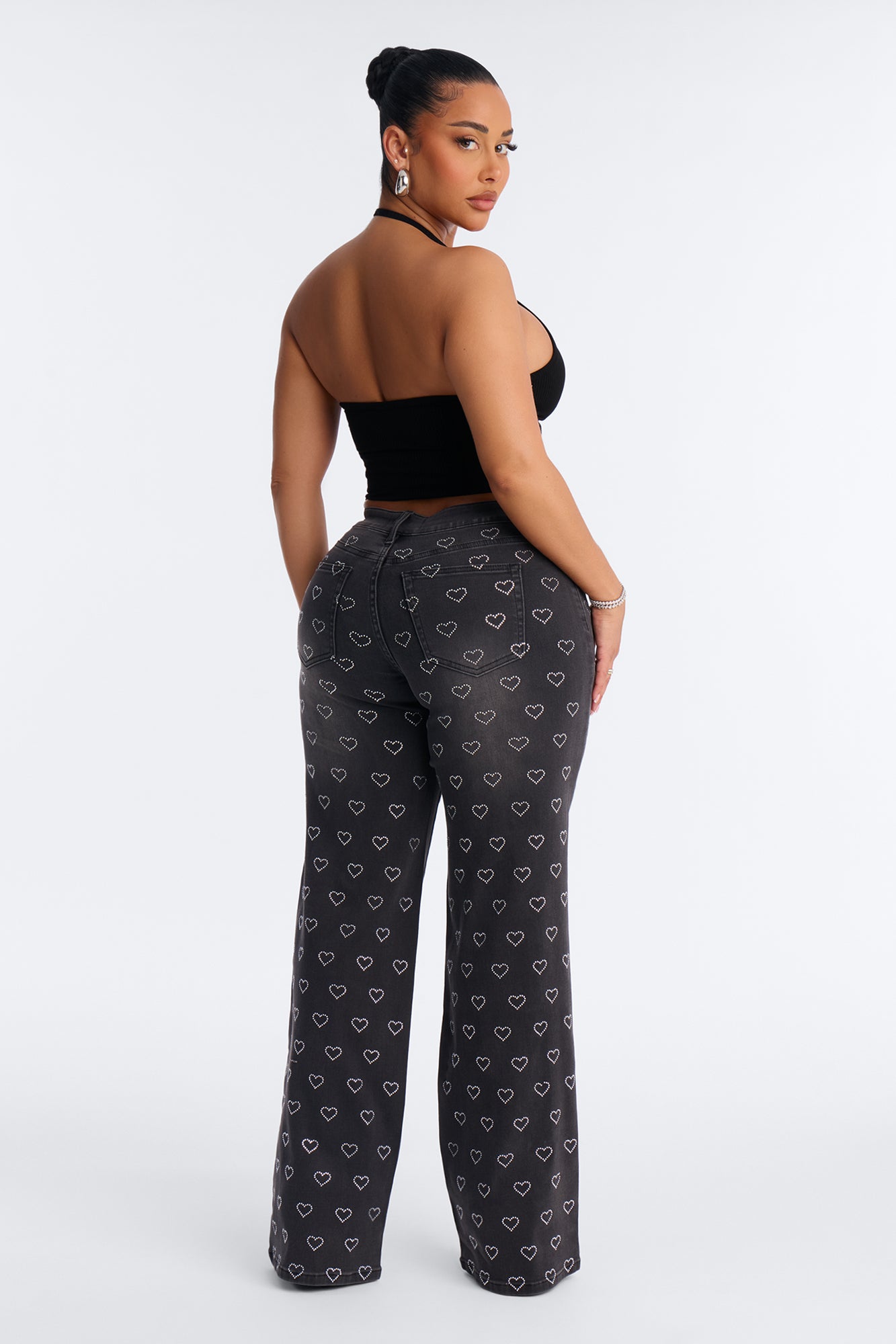 Played My Heart Embellished Wide Leg Jeans - Black Wash