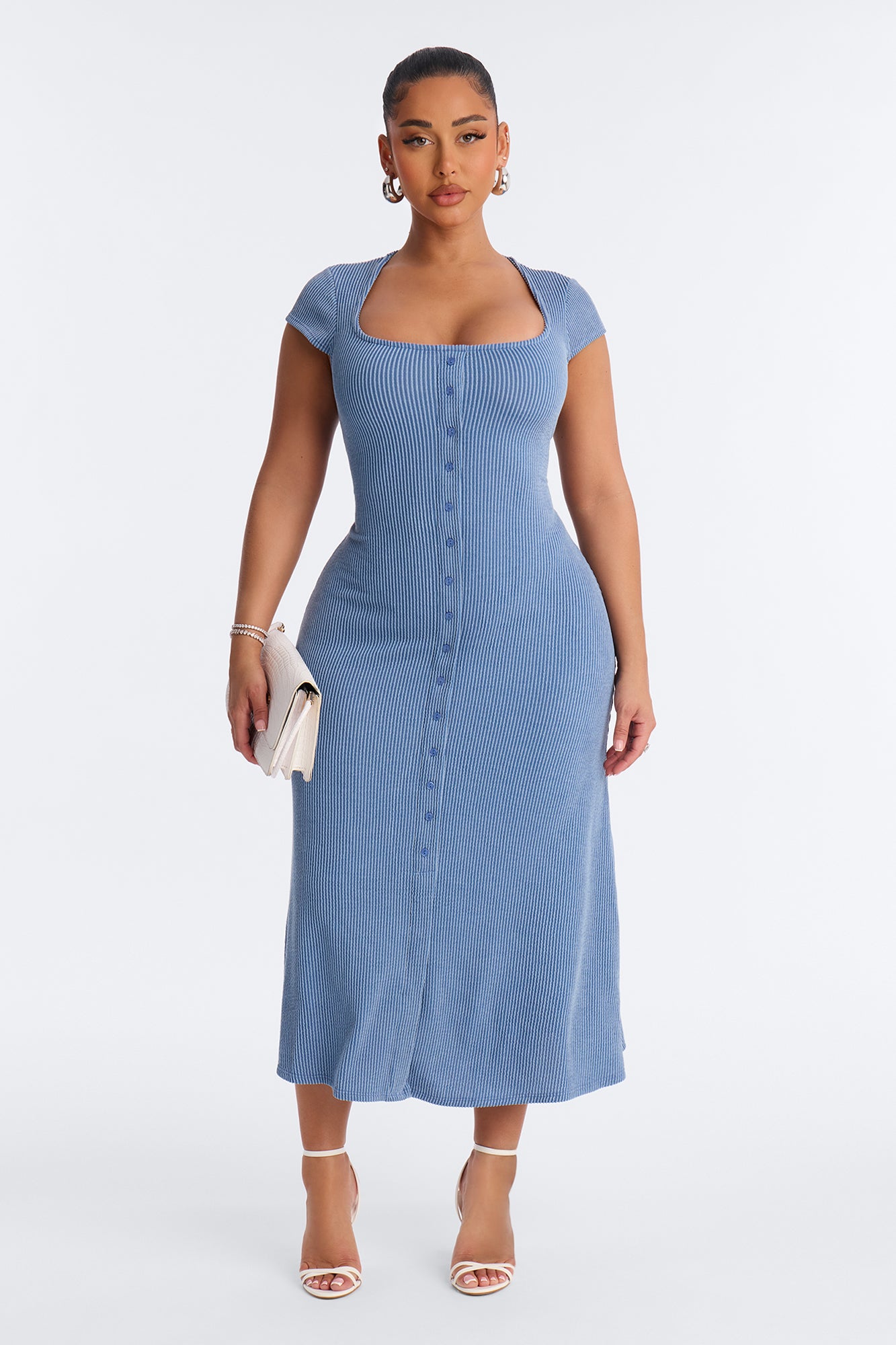 Catherine Ribbed Midi Dress - Blue