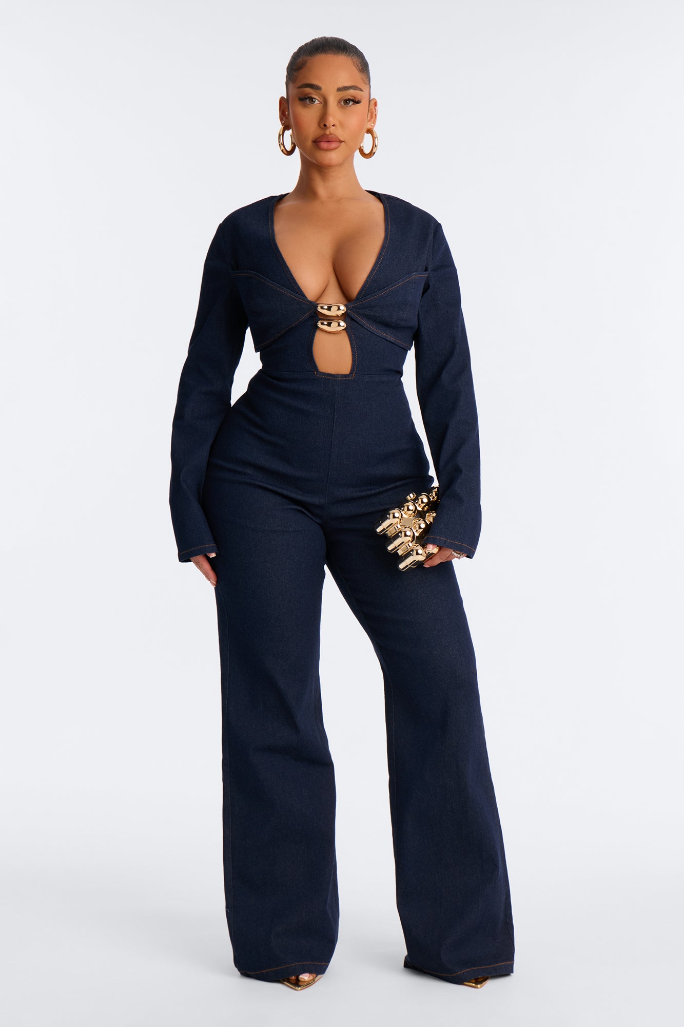 Helena Hardware Detail Denim Jumpsuit - Dark Wash