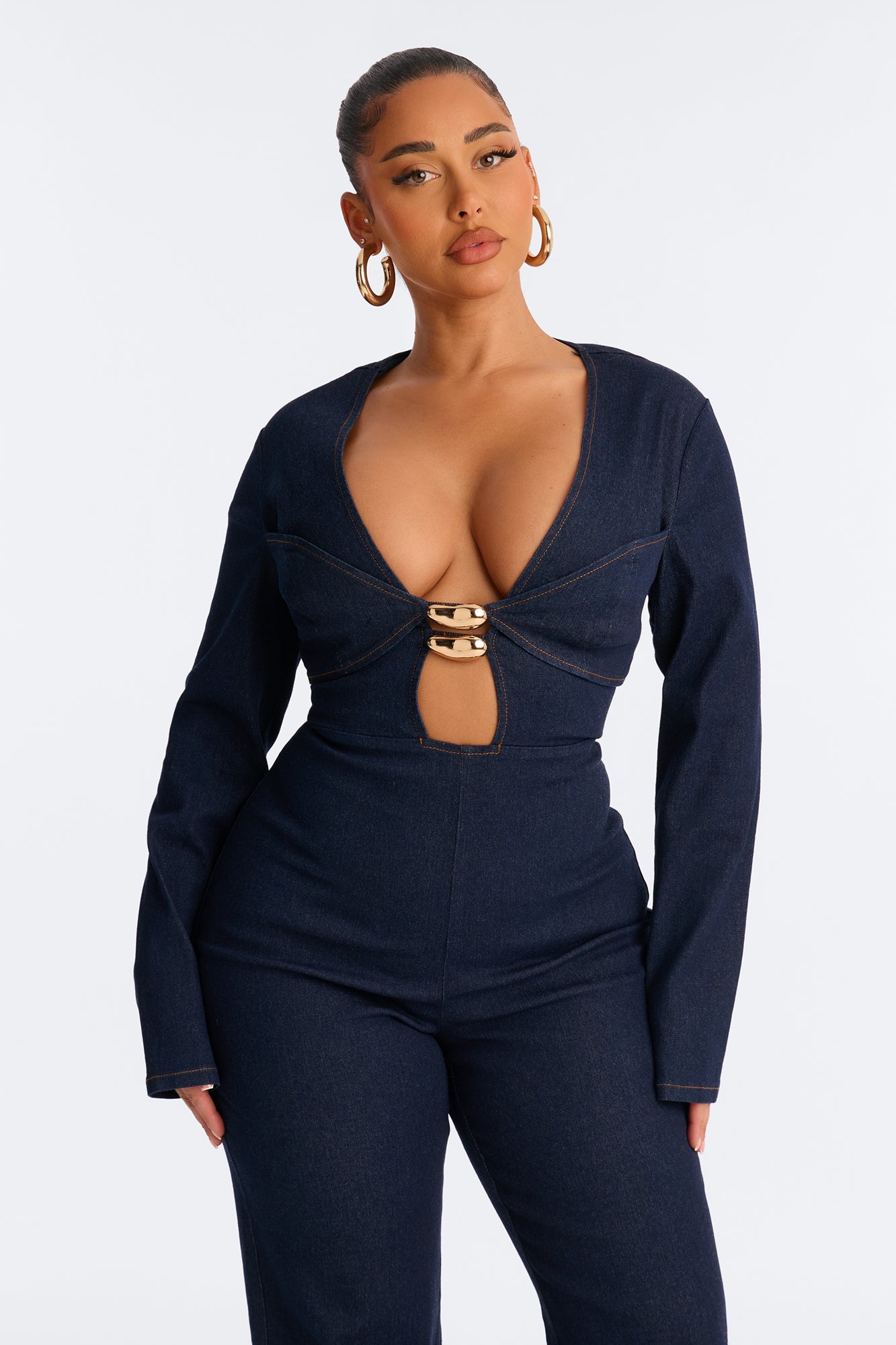 Helena Hardware Detail Denim Jumpsuit - Dark Wash