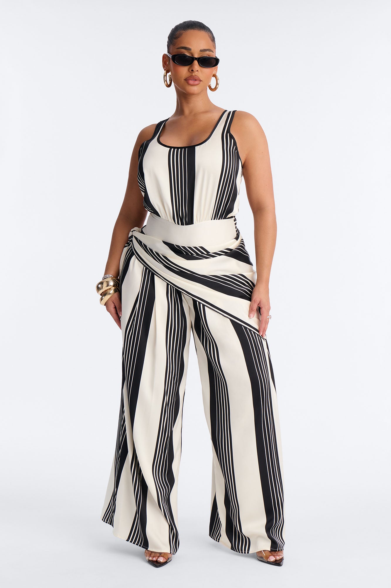 Shelby Satin Wide Leg Jumpsuit - White/Black