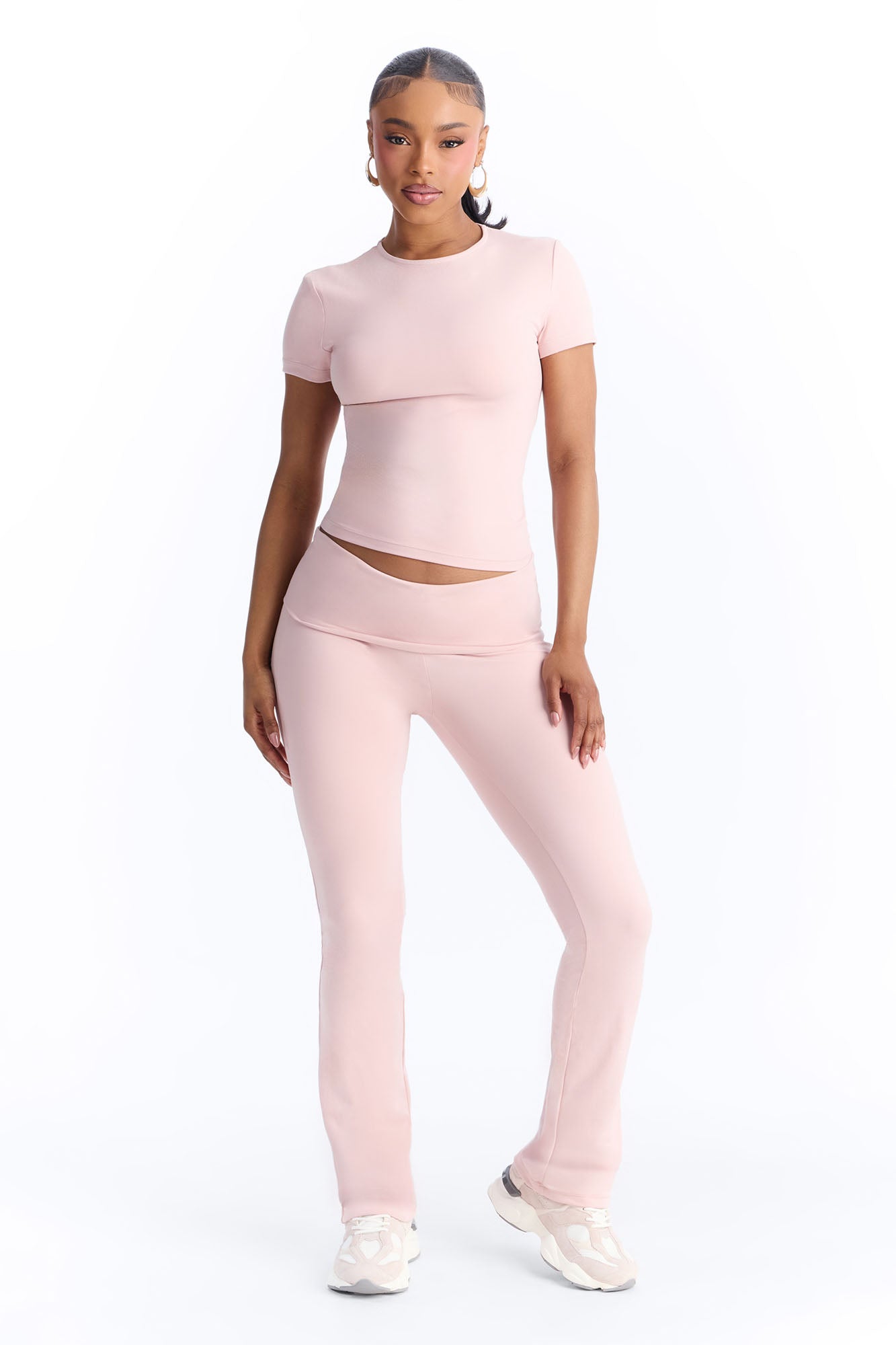 Myla Tricot Lounge Fold Over Flare Pants - Pink
