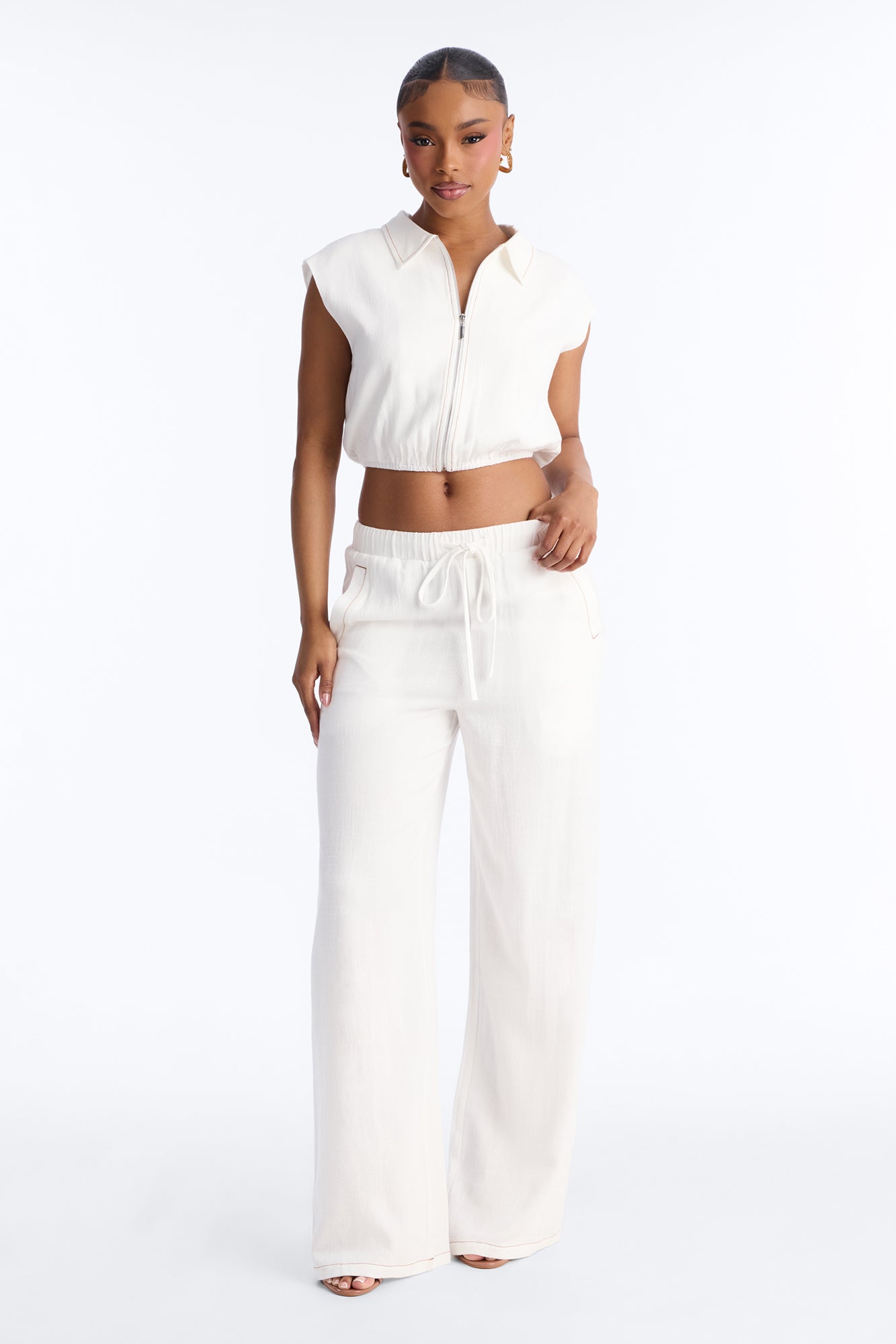 Shyla Sleeveless Linen Pant Set - White
