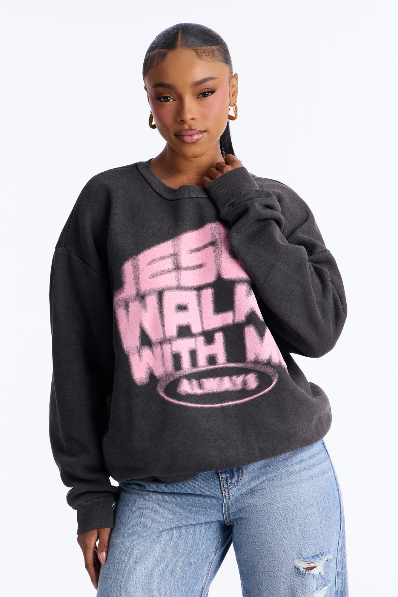 Jesus Walks Washed Crew Sweatshirt - Black Wash