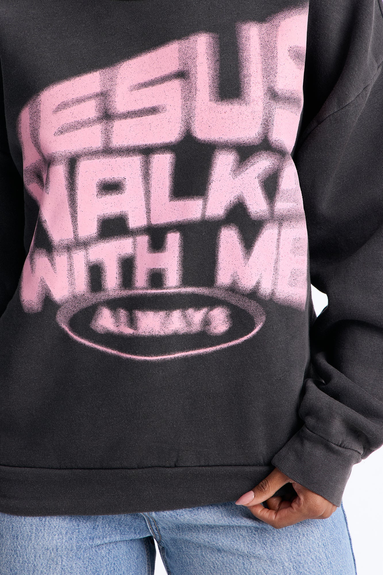 Jesus Walks Washed Crew Sweatshirt - Black Wash