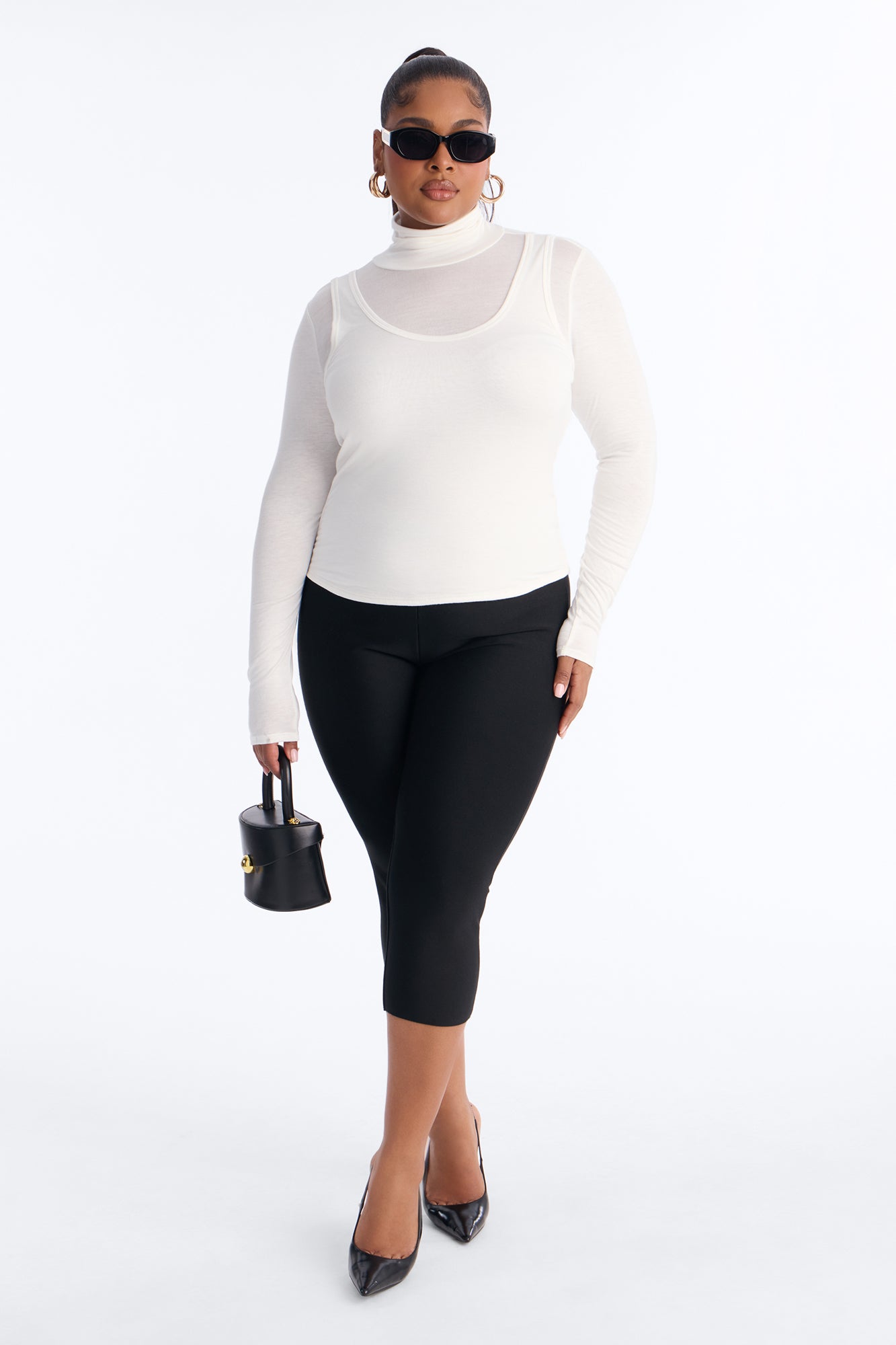 Katelynn Turtle Neck Layered Long Sleeve Top - White
