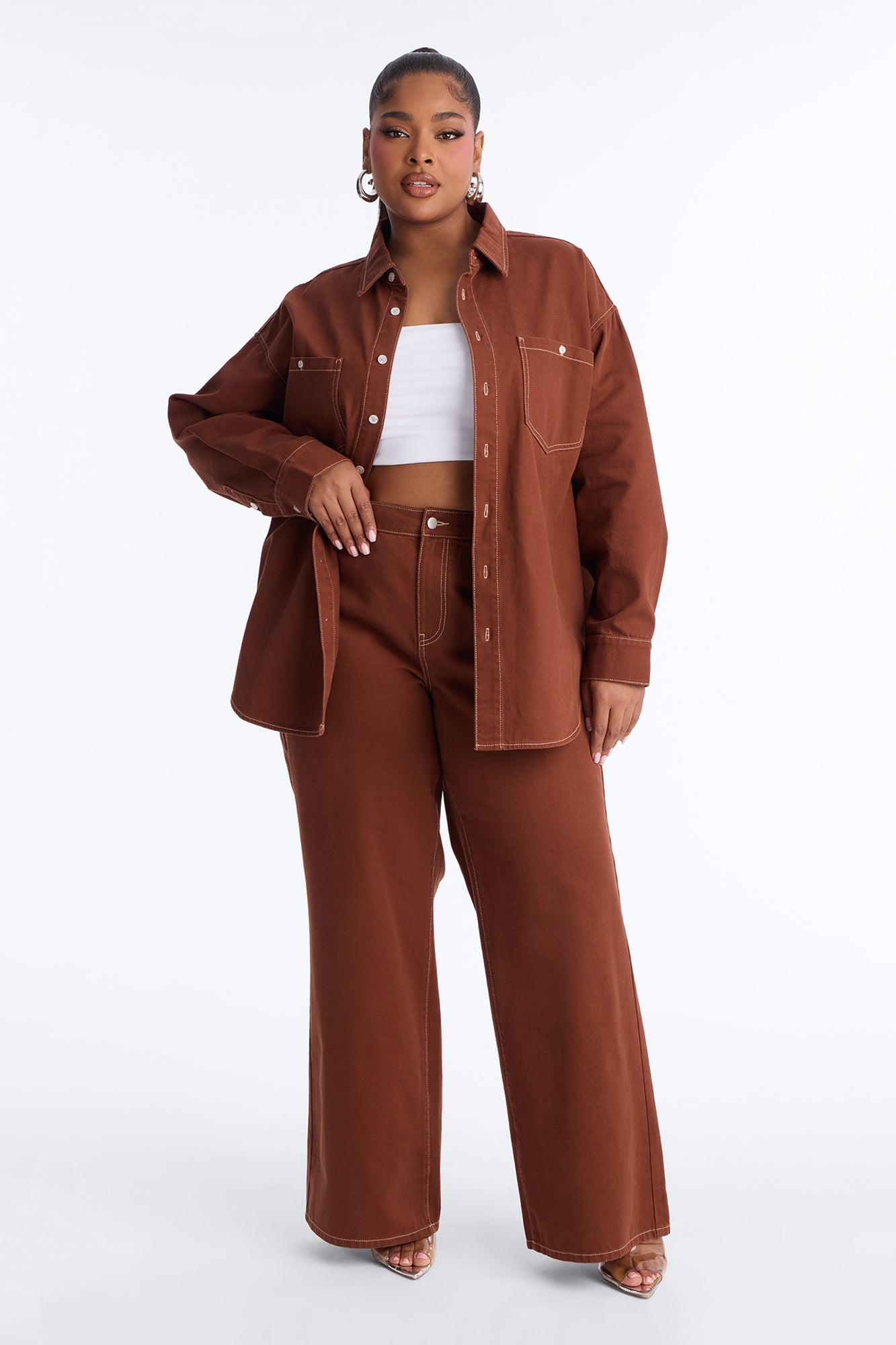 Del Rey Denim Pant Set - Brown