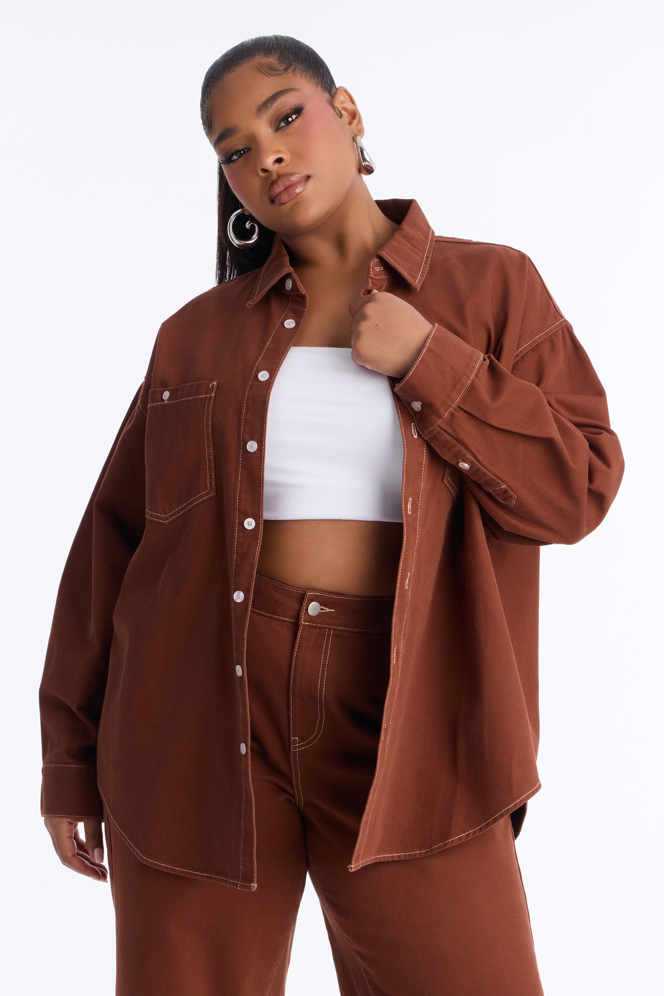 Del Rey Denim Pant Set - Brown