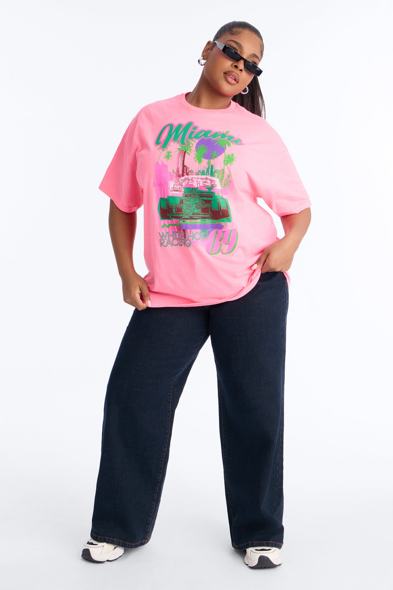 Miami Racing Oversized Tee - Neon Pink