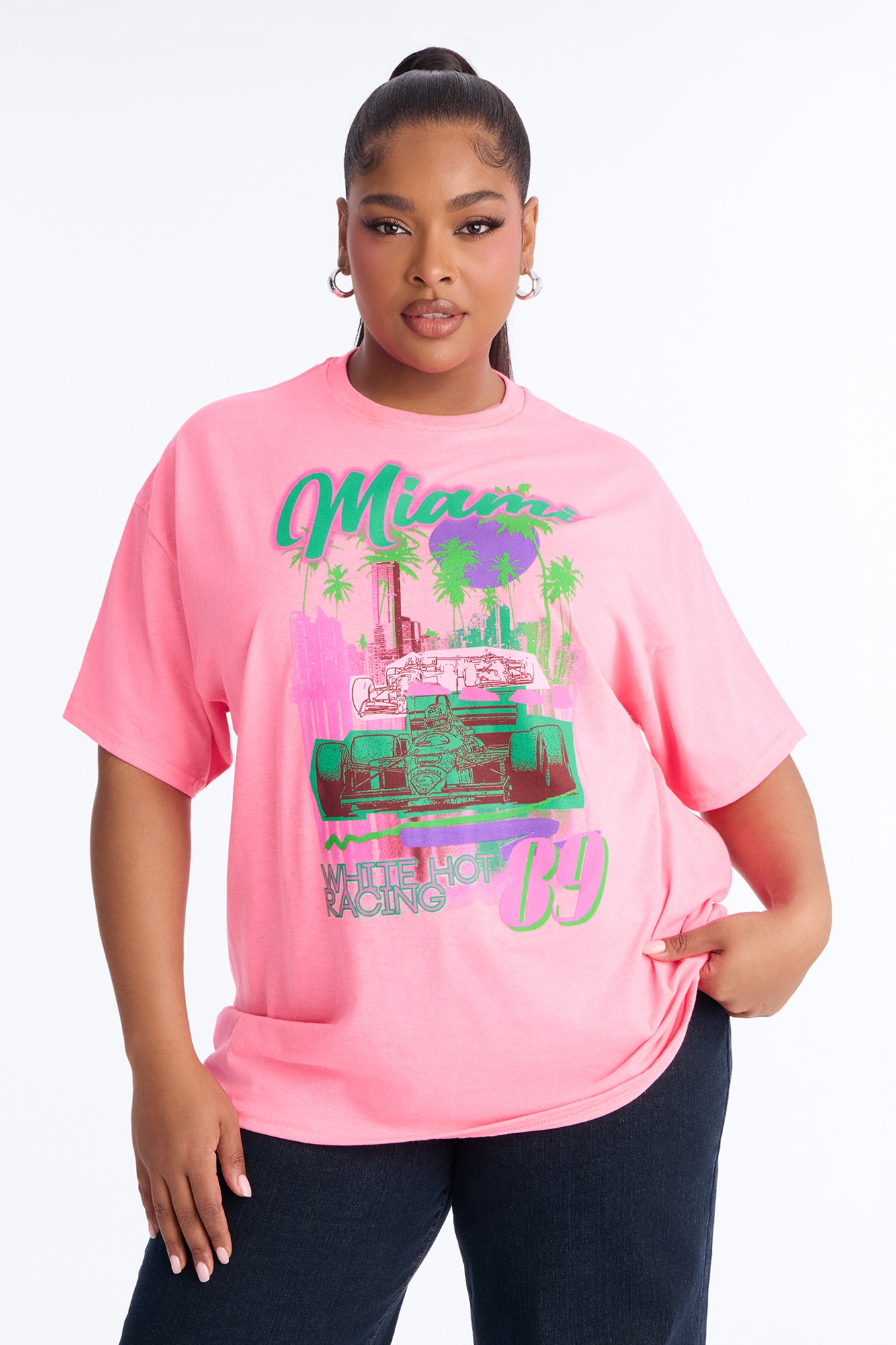 Miami Racing Oversized Tee - Neon Pink