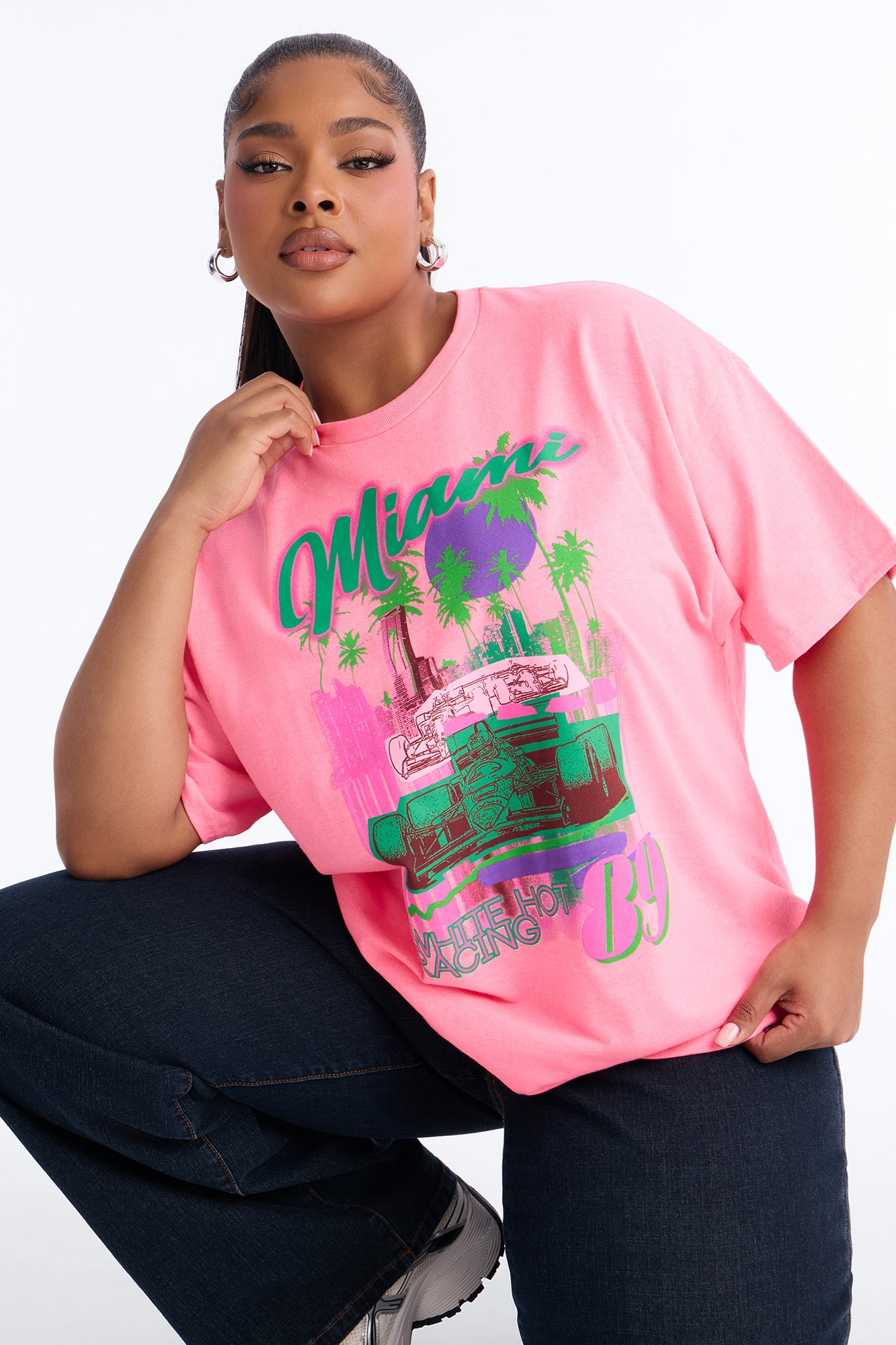 Miami Racing Oversized Tee - Neon Pink
