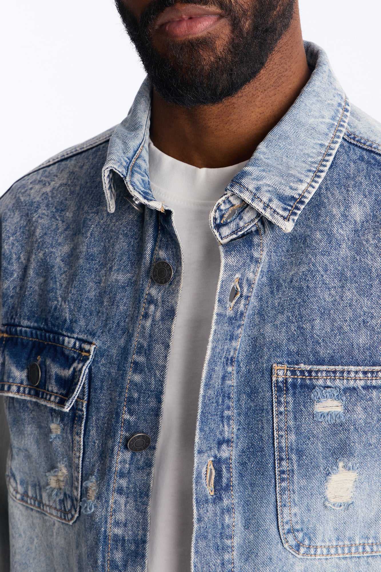 Cropped Hyperion Button Up Shirt - Bleach Blue Wash