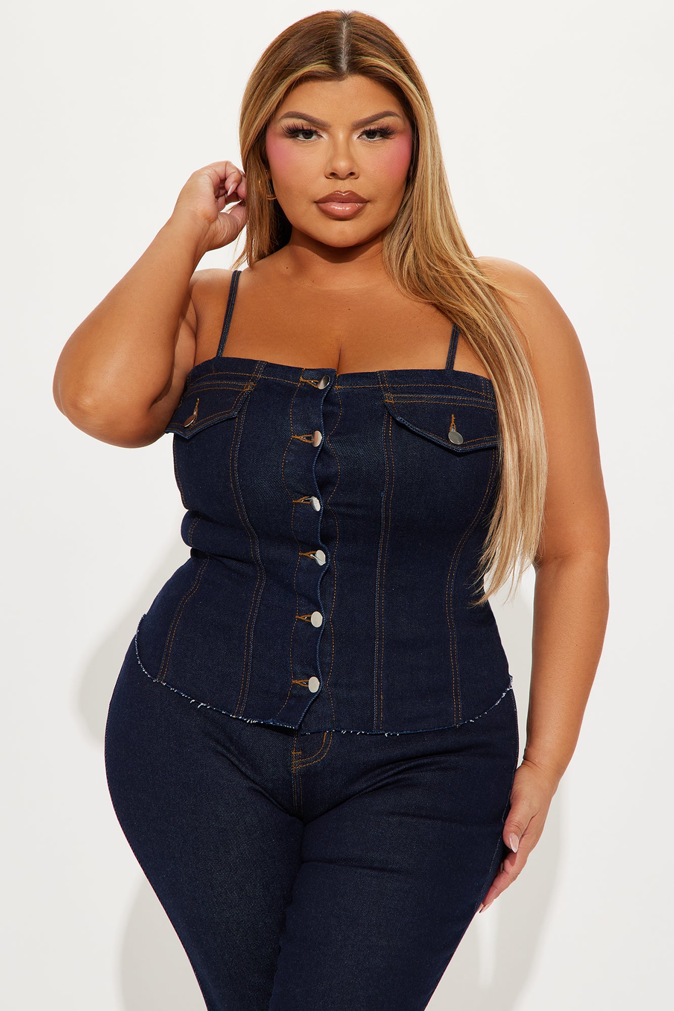 Nora Denim Capri Set - Dark Wash