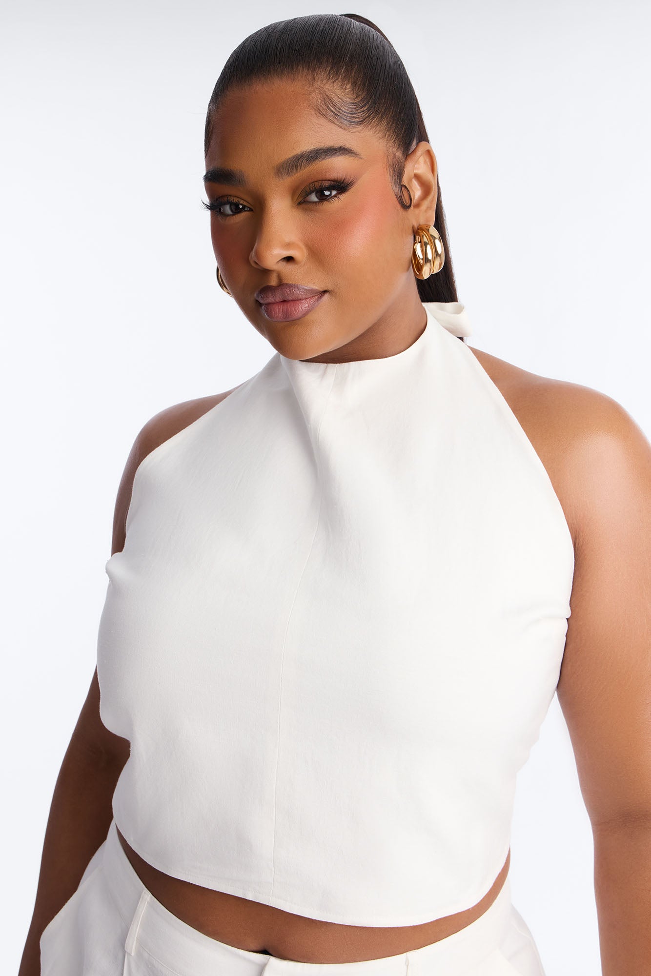 Ocean Breeze Linen Backless Halter Top - White