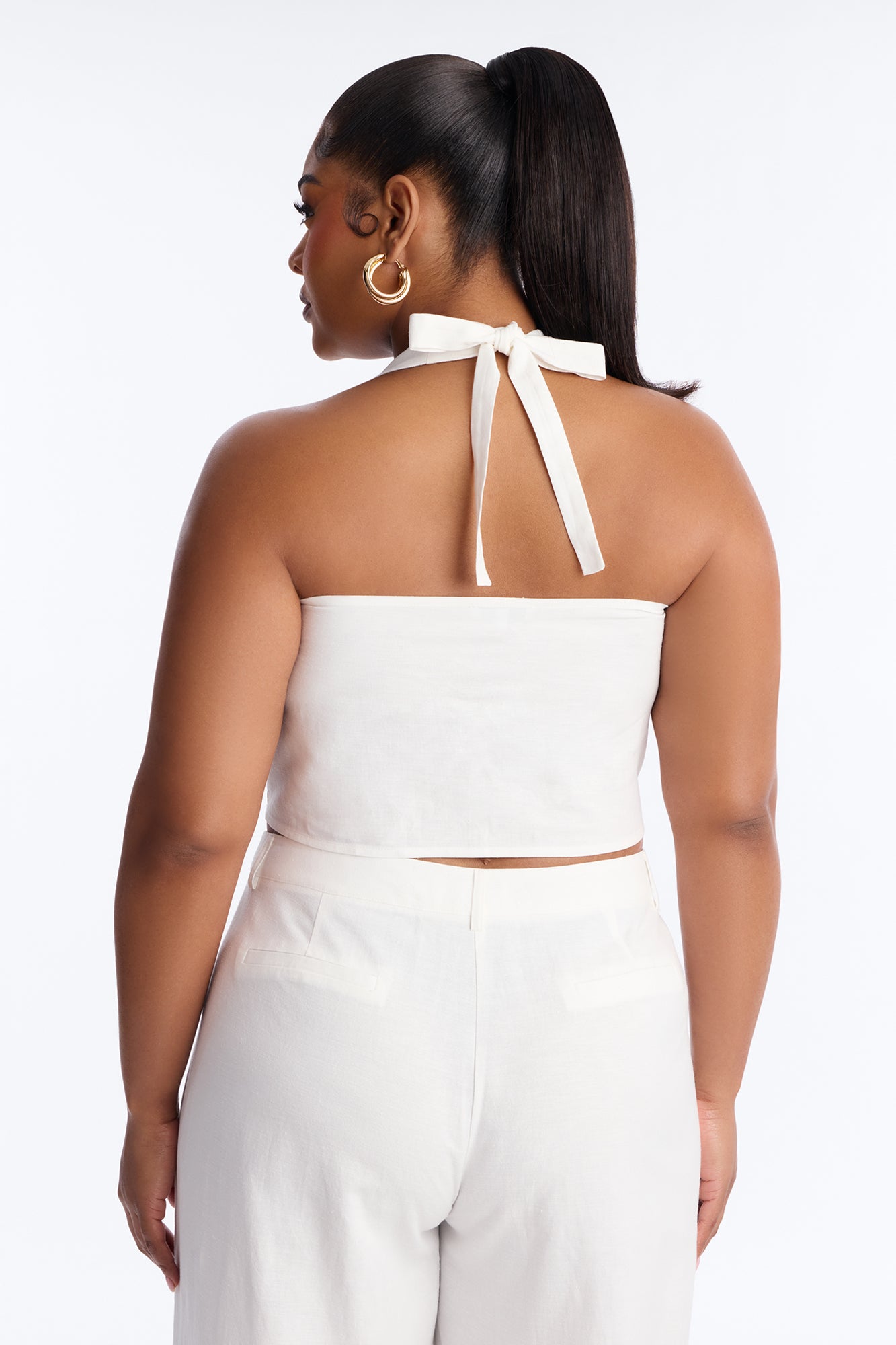 Ocean Breeze Linen Backless Halter Top - White