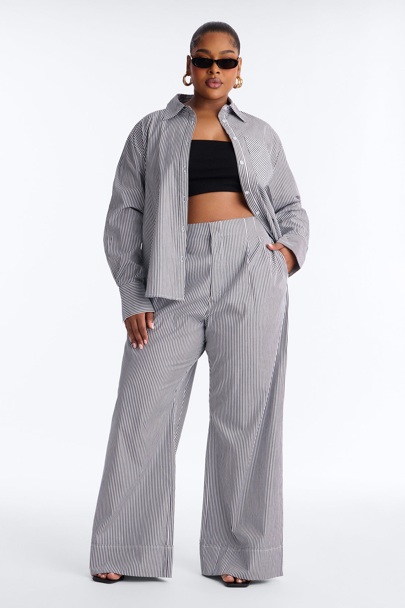 Caroline Pinstripe Pant Set - Grey/combo