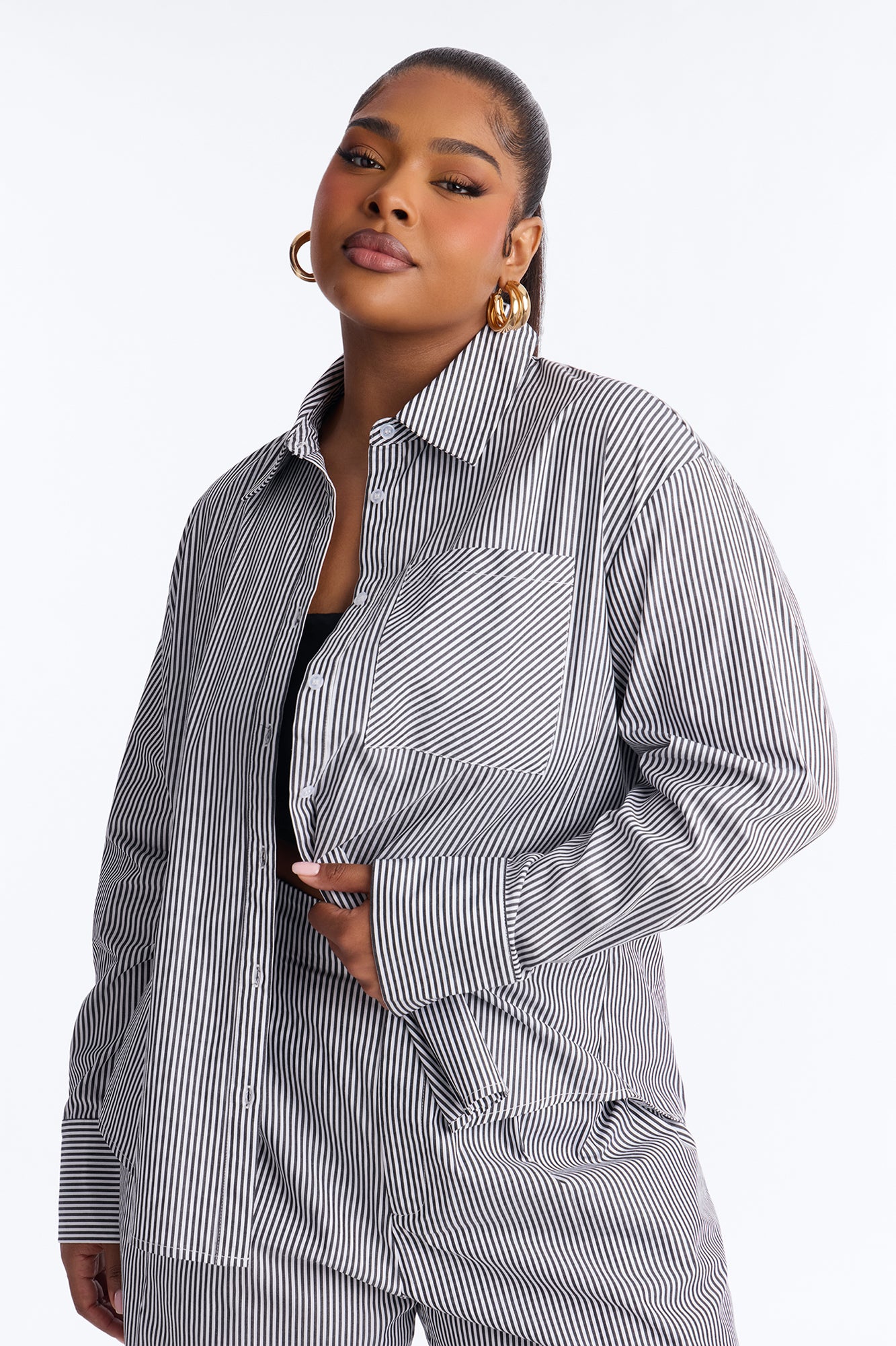 Caroline Pinstripe Pant Set - Grey/combo