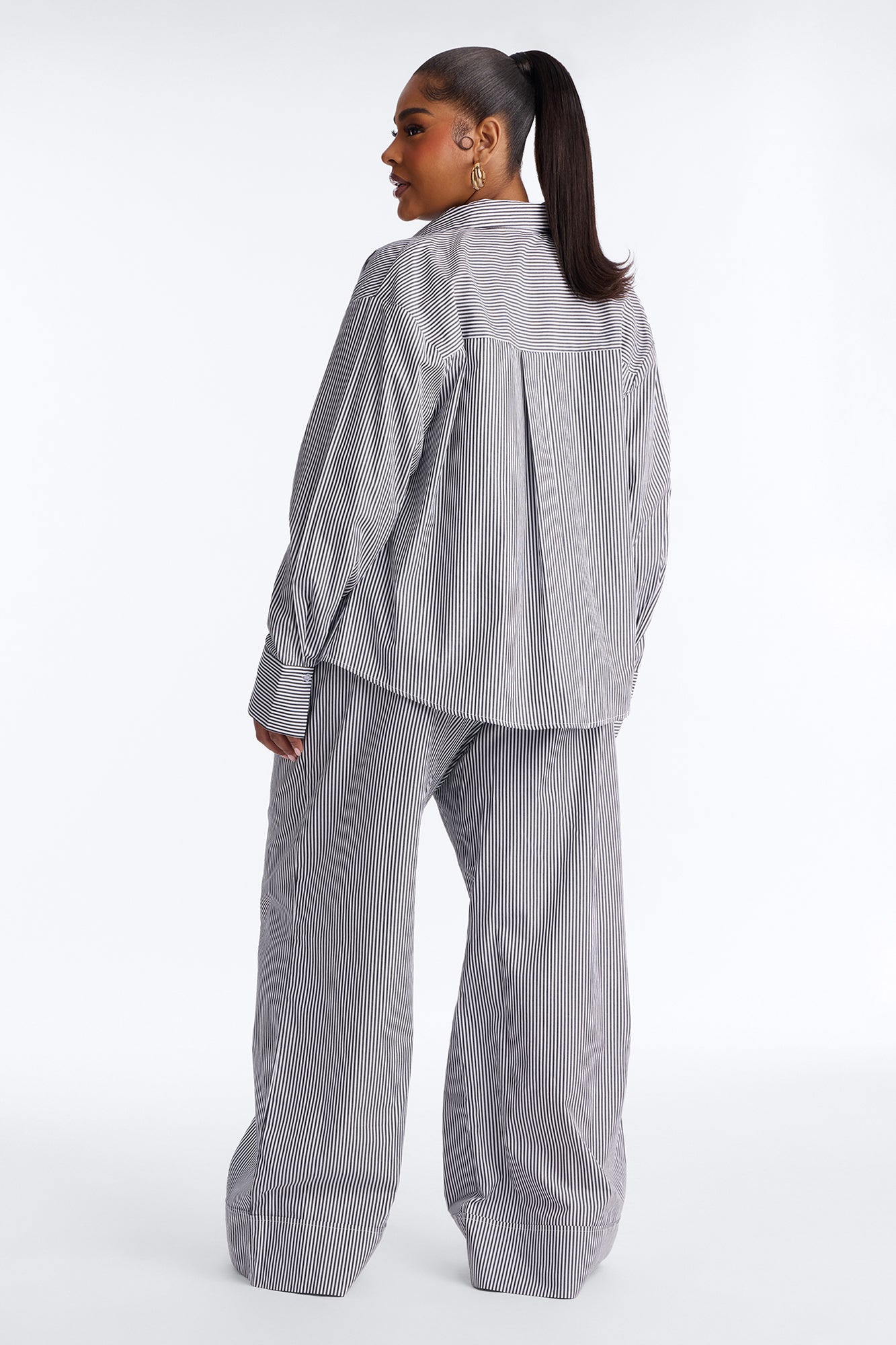 Caroline Pinstripe Pant Set - Grey/combo