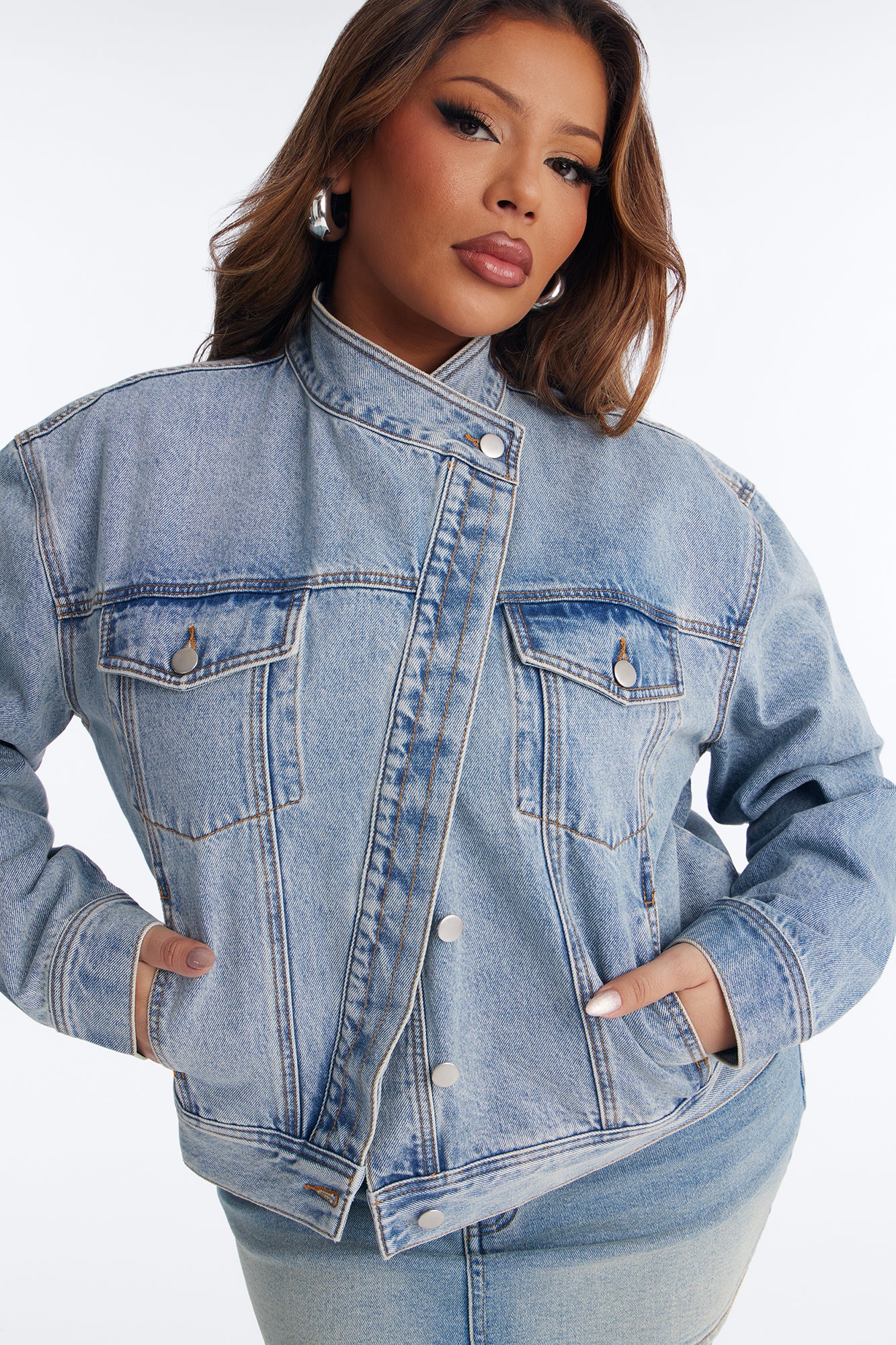 Made The Cover Crossover Denim Trucker Jacket - Medium Wash