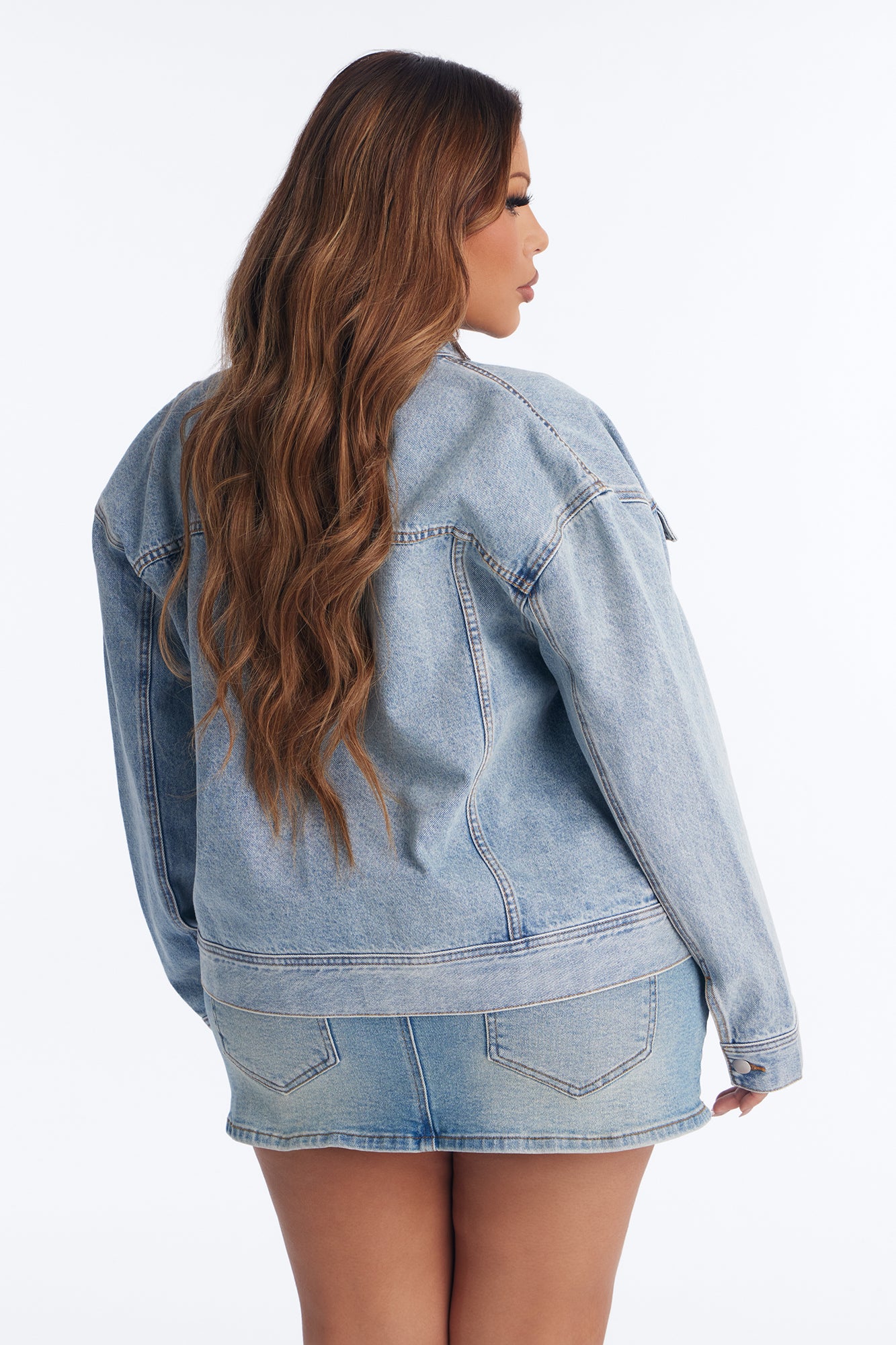 Made The Cover Crossover Denim Trucker Jacket - Medium Wash