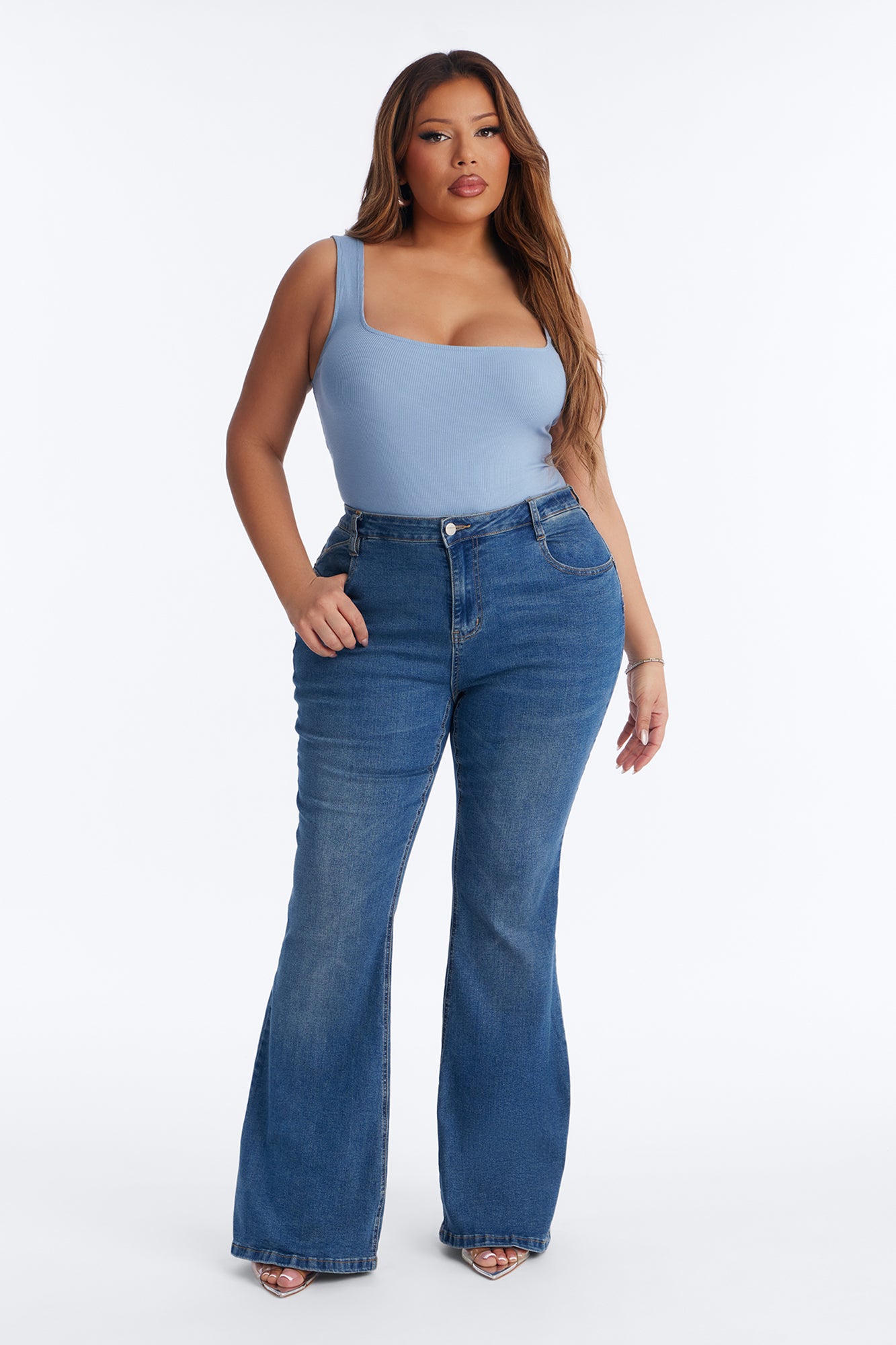 Madison Basic Square Neck Tank Top - Blue