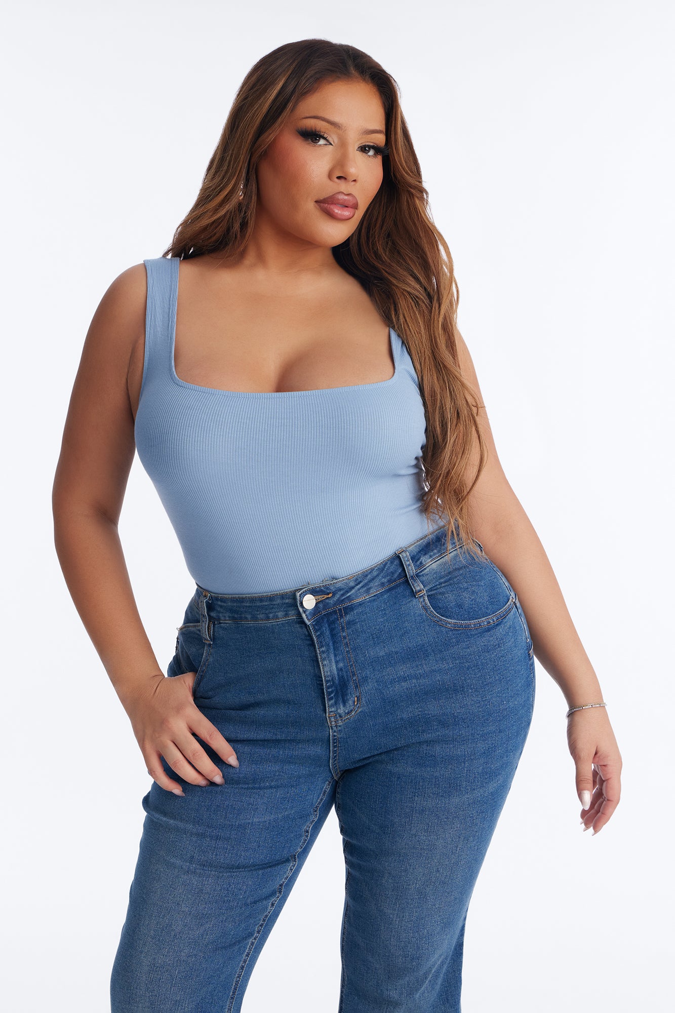 Madison Basic Square Neck Tank Top - Blue