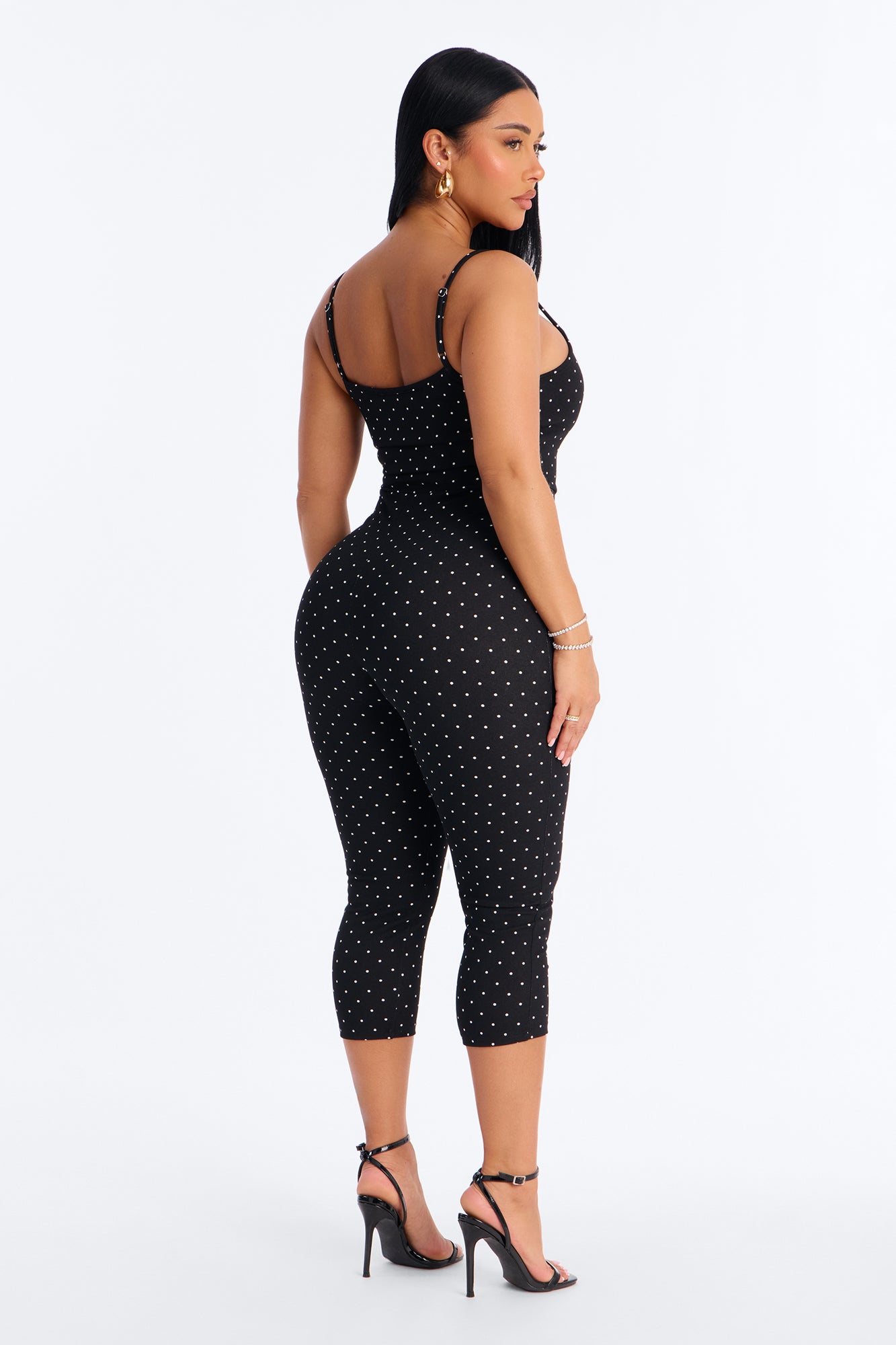 Penelope Polka Dot Capri Jumpsuit - Black