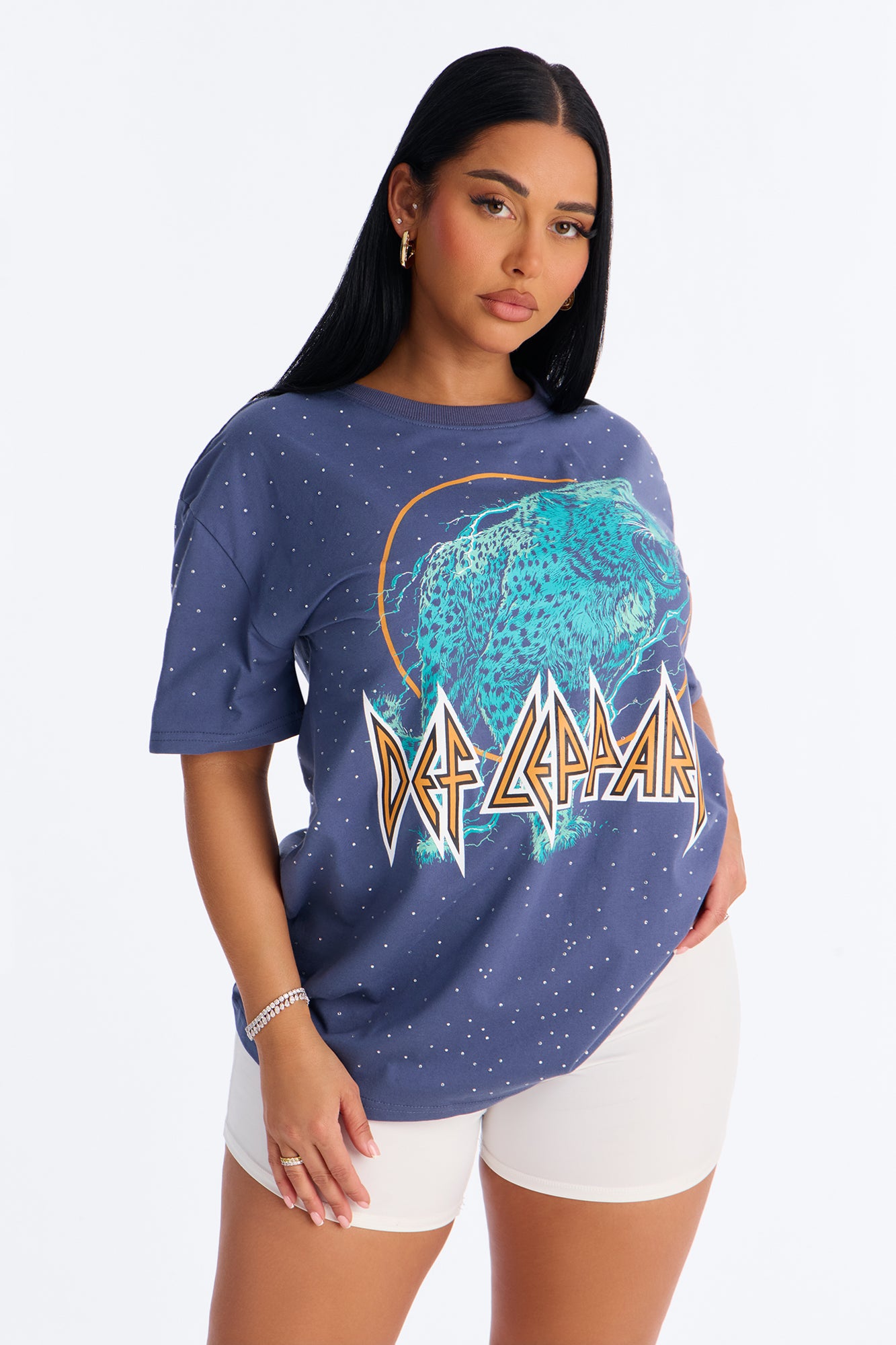 Def Leppard All Over Rhinestone Tee - Navy