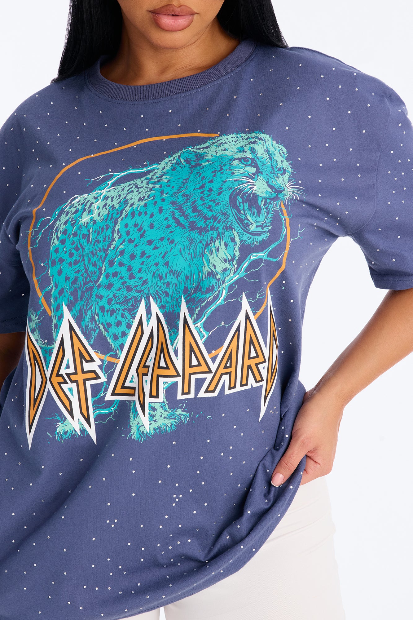 Def Leppard All Over Rhinestone Tee - Navy