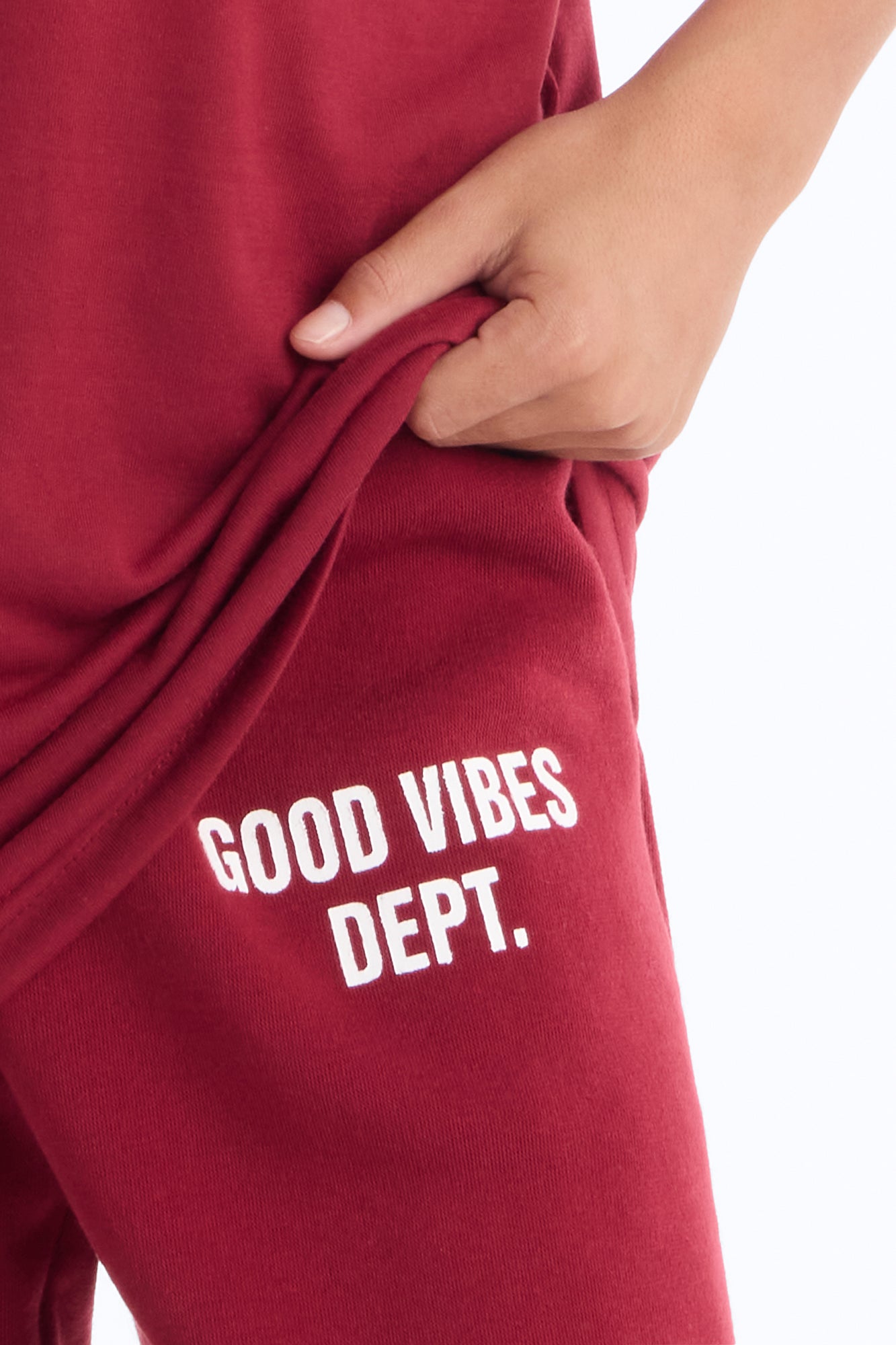 Mini Good Vibes Dept. Jogger Pant Set - Burgundy