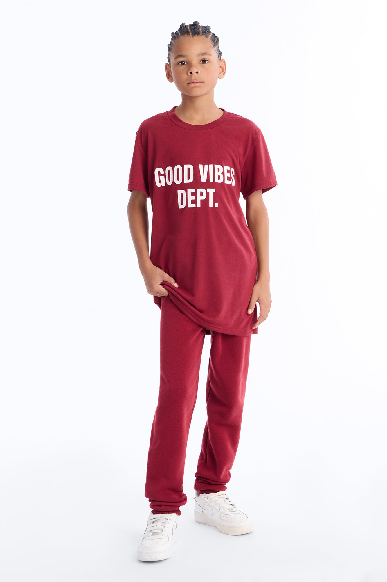 Mini Good Vibes Dept. Jogger Pant Set - Burgundy