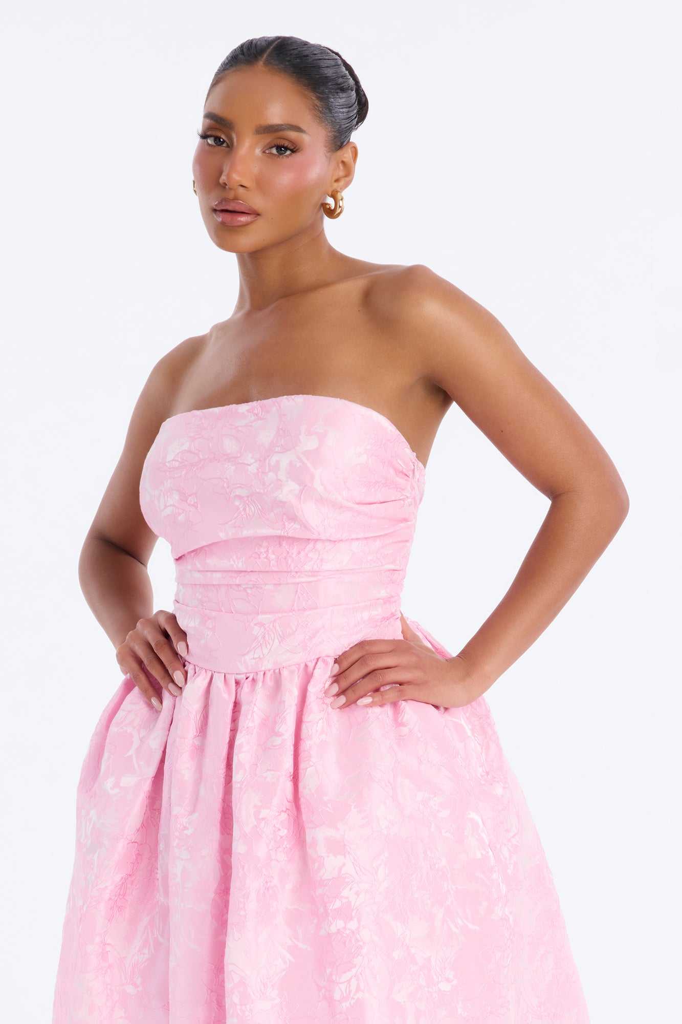 Pamela Floral Jacquard Midi Dress - Pink