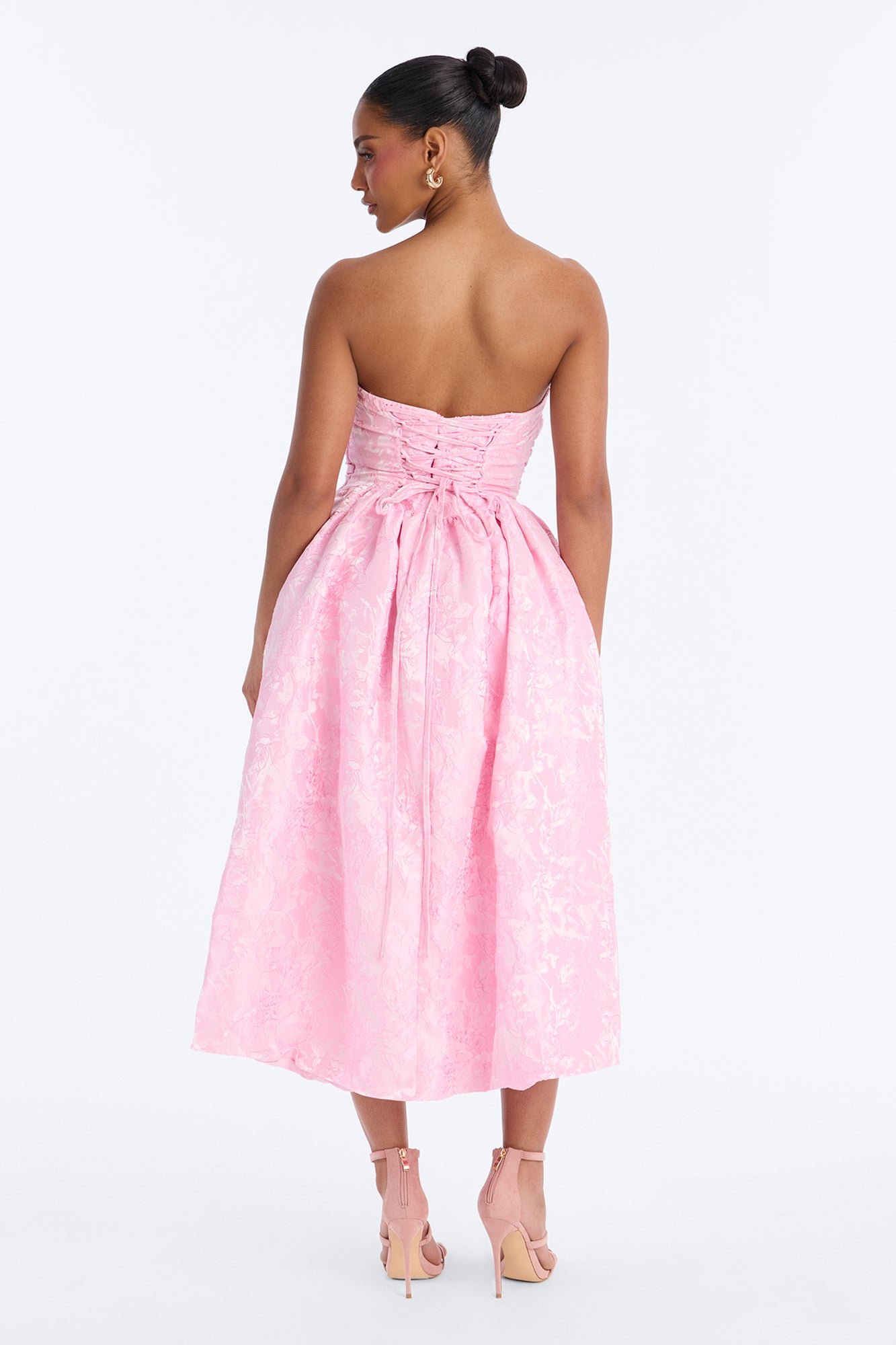 Pamela Floral Jacquard Midi Dress - Pink