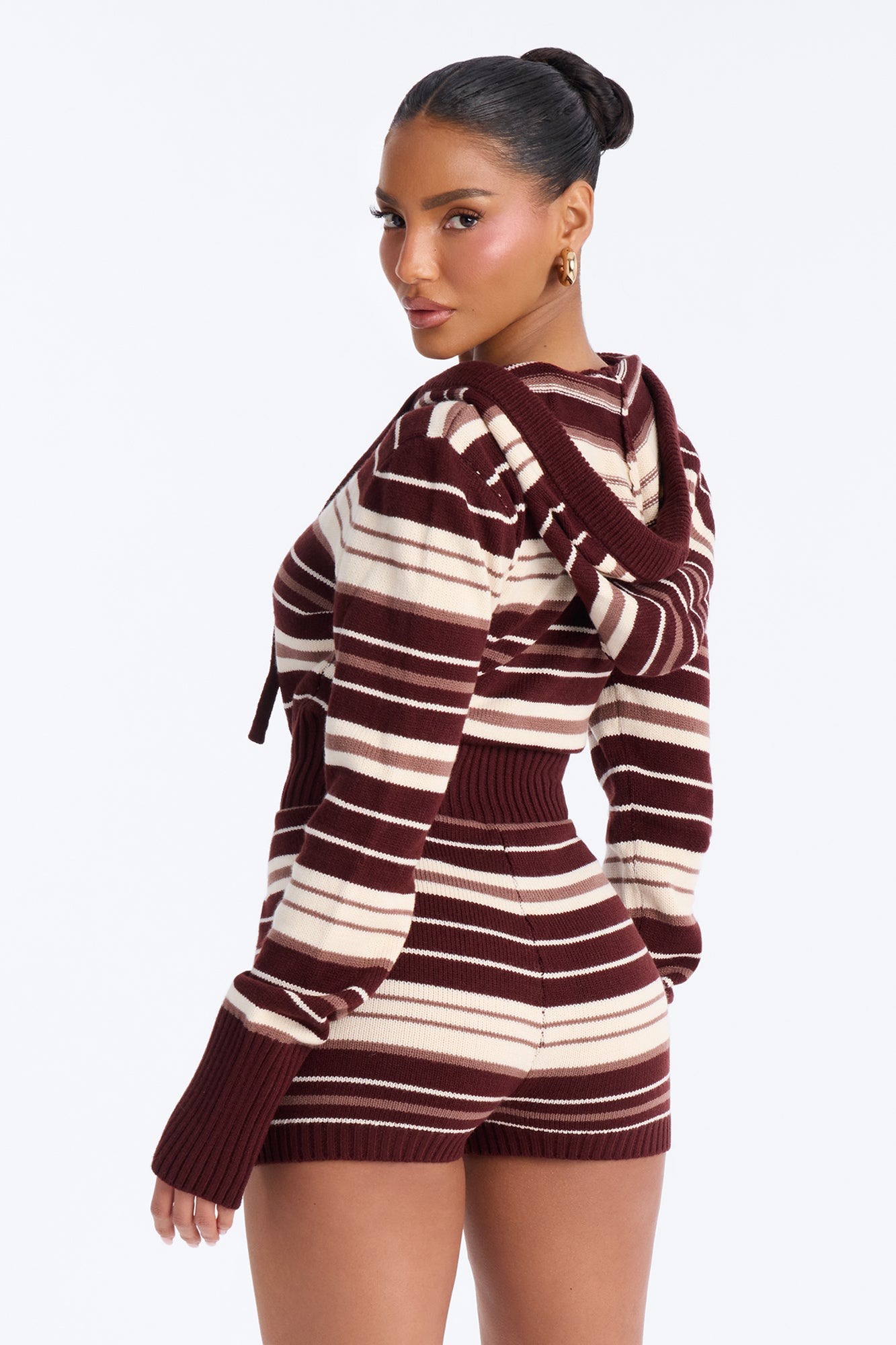 Heather Striped Knit Micro Romper - Brown/combo